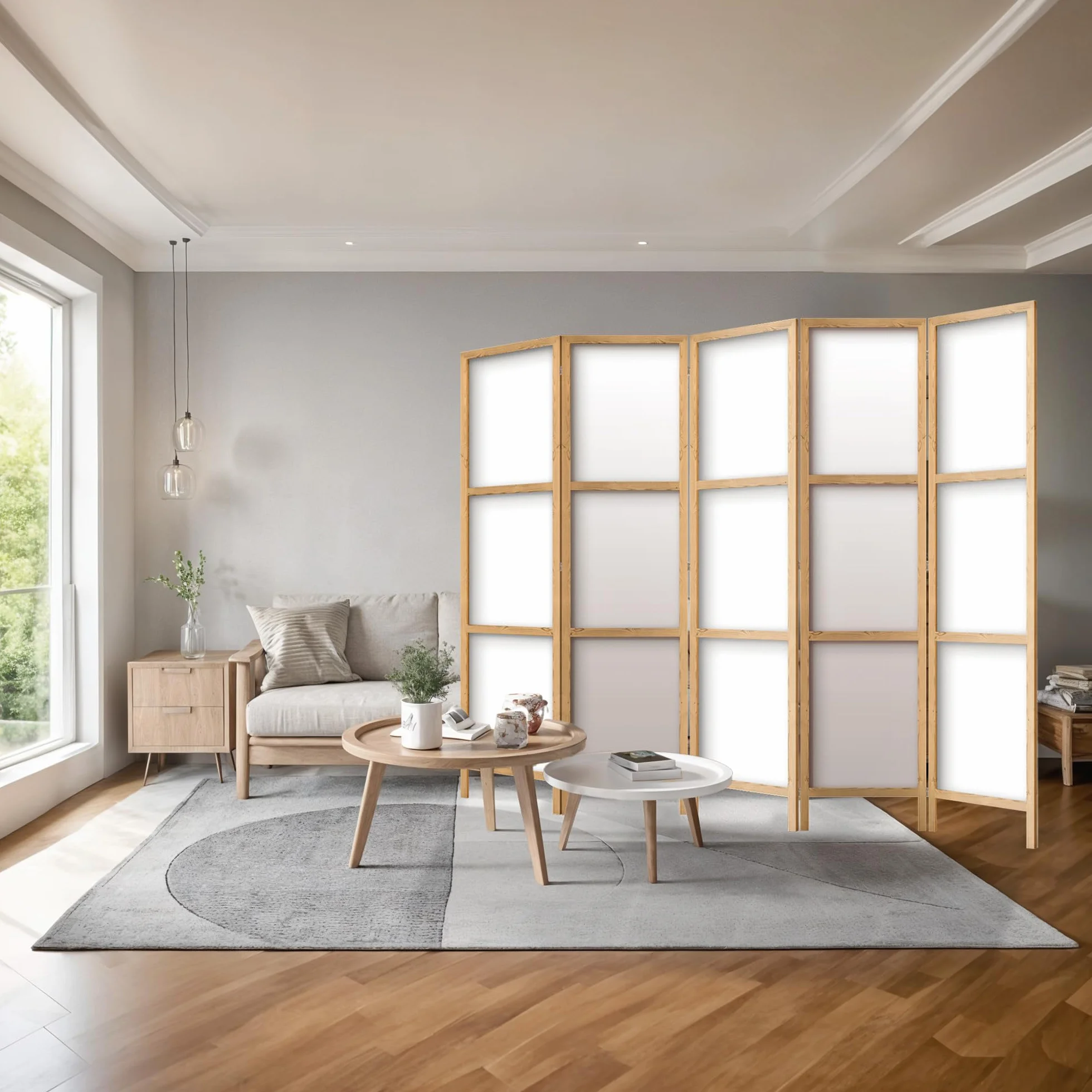 Biombo divisor de ambientes de madera 225x172 cm, 5 paneles, de un solo lado, estilo oriental