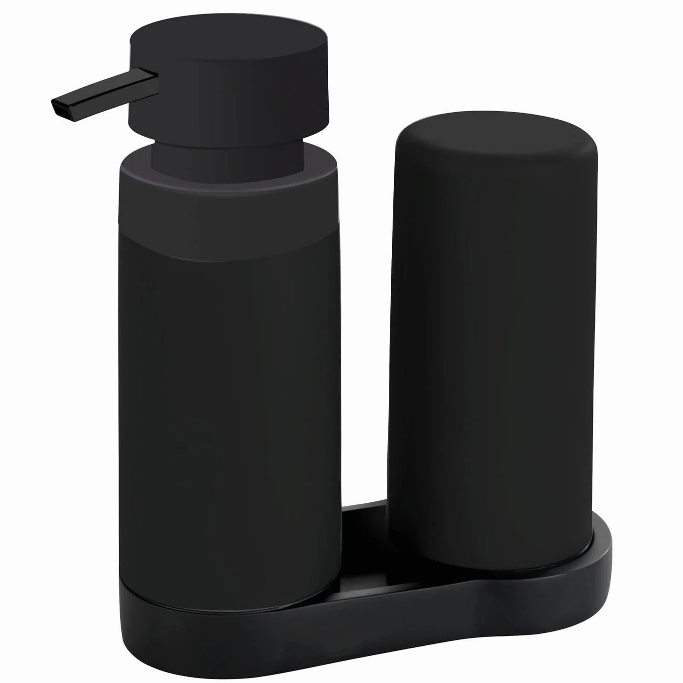 Wenko Estación de Lavado Easy Squeez-e, Combinación de Dispensador de Detergente y Jabón Recargables, Capacidad de Aproximadamente 250 ml por Dispensador, Dimensiones 15 x 18 x 7 cm, Negro