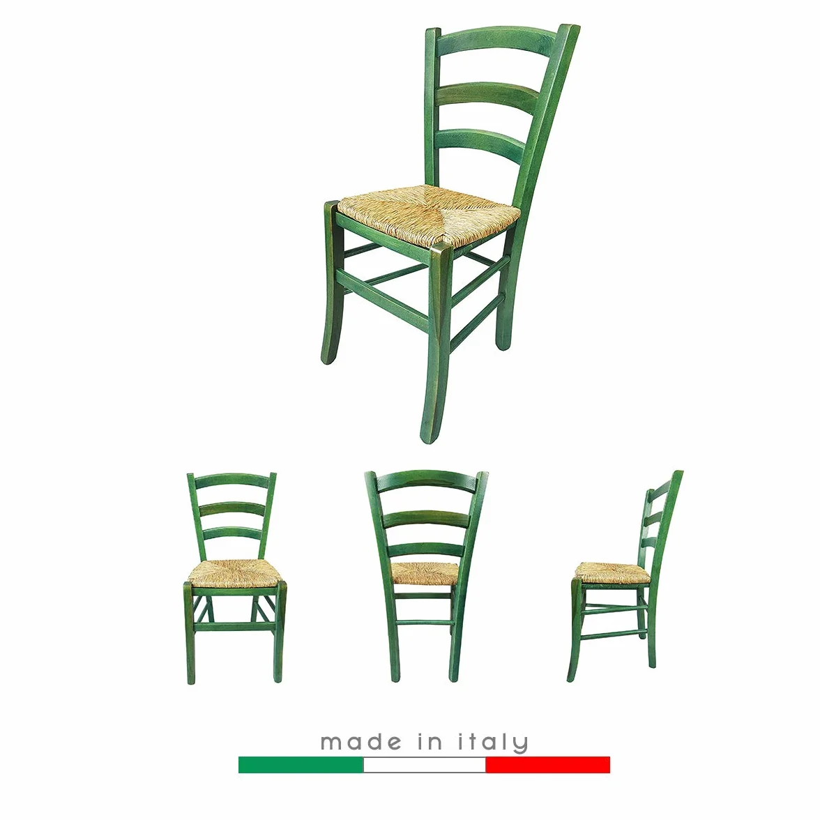 Silla Venezia de madera ZStyle para restaurantes, asiento de enea, verde, azul, amarillo, rojo