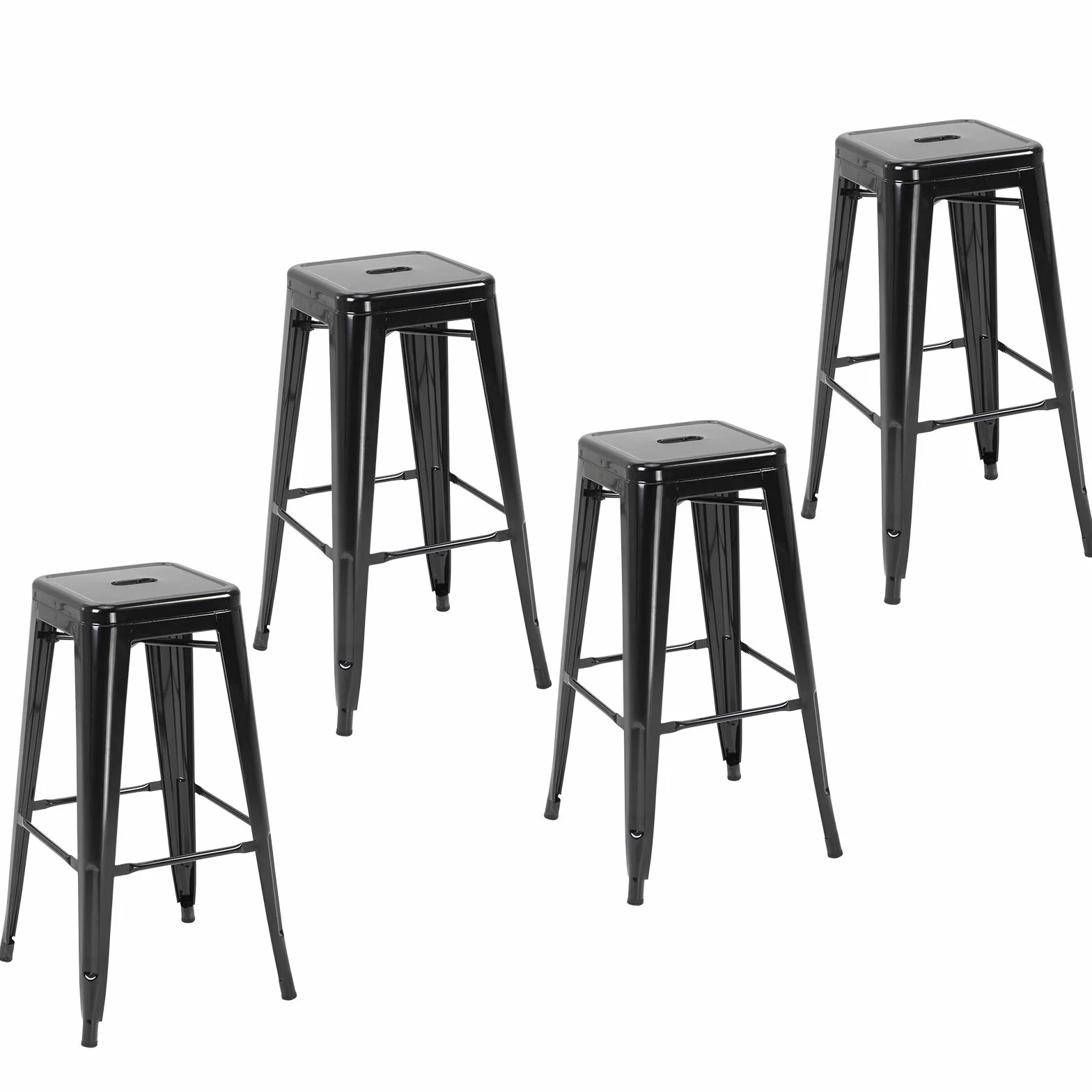 HOMCOM 4 Taburetes de Bar Apilables con Reposapiés 43x43x76 cm Negro | Estilo Industrial, Aptos para Interiores y Exteriores, Carga Hasta 120kg