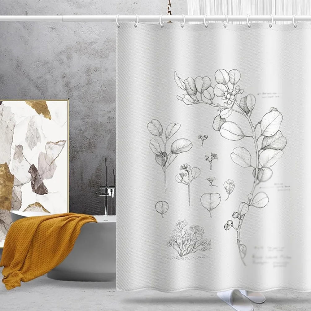 NZPOST Cortina de Ducha de baño Cortina de patrón de Hoja de Planta Cortina de Puerta de poliéster Cortina de partición Impresión Digital Cortina de Ducha Impermeable para el h