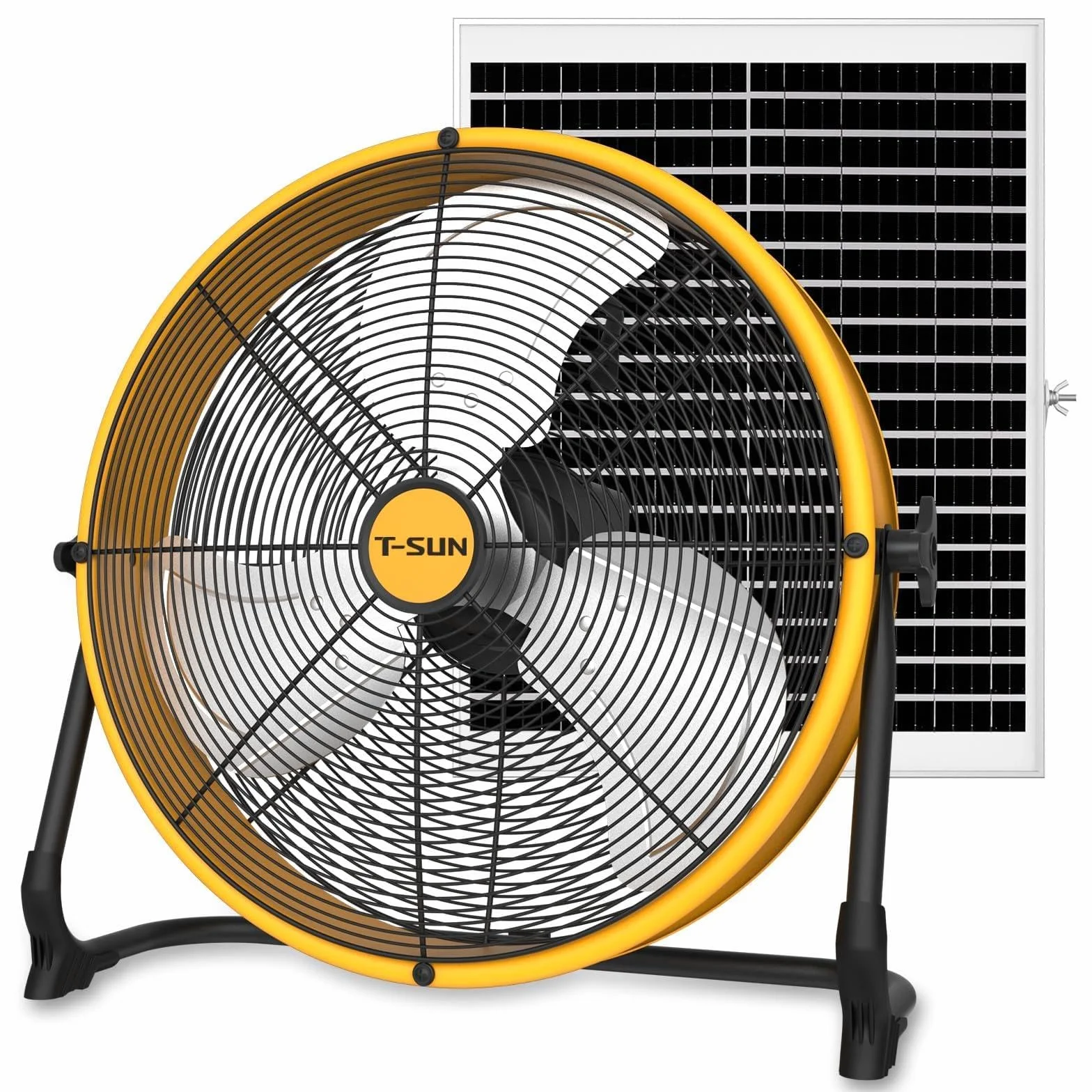 40CM Solares Ventilador de Suelo Industrial con Adaptador de CC, Ventilador de pie Portatil con Paneles Solares & USB y Type-C, Aspas de Aluminio Regulación Continua de la Velocidad para Camping Obra