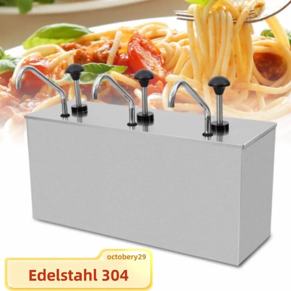 Dispensador de salsa de acero inoxidable de 3 x 4 litros, dispensador de salsa de ketchup, contenedor de mostaza, equipo de buffet y comida rápida, equipo para panaderías y tiendas