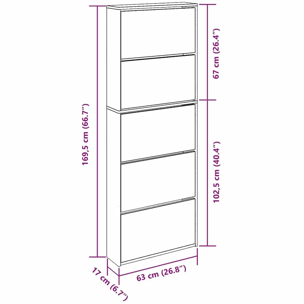 vidaXL Mueble Zapatero 5 Cajones con Espejo Organizador Mobiliario Salón Dormitorio Sala de Estar Almacenamiento 63x17x169,5cm Blanco