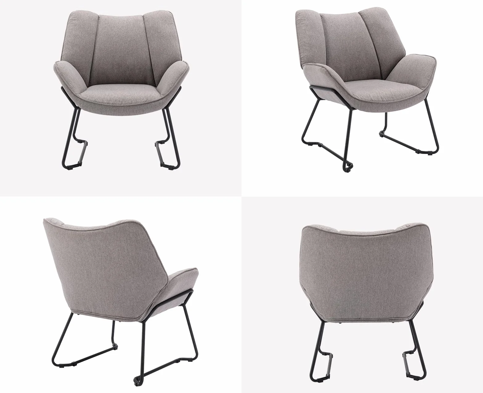 chairus Sillón de Salón Moderno de Lino Butaca Ocio de Dormitorio con Reposabrazos, Sillón Tapizado Lectura con Patas Negras para Hogar/Sala de Estar, Gris