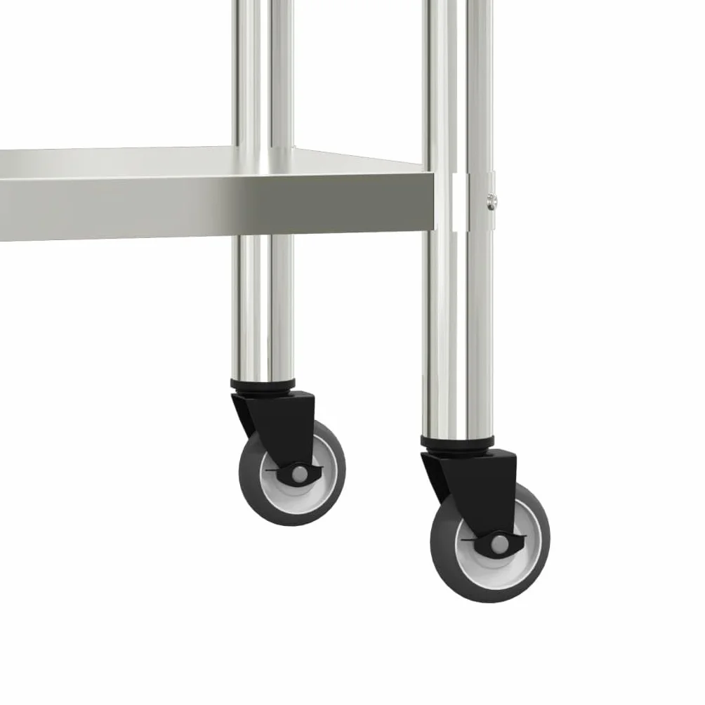 Mesa de trabajo de cocina con estante superior de acero inoxidable, 110 x 55 x 120 cm, con 4 ruedas, estante inferior, ideal para suministros de gastronomía, gastronomía, restaurante, catering