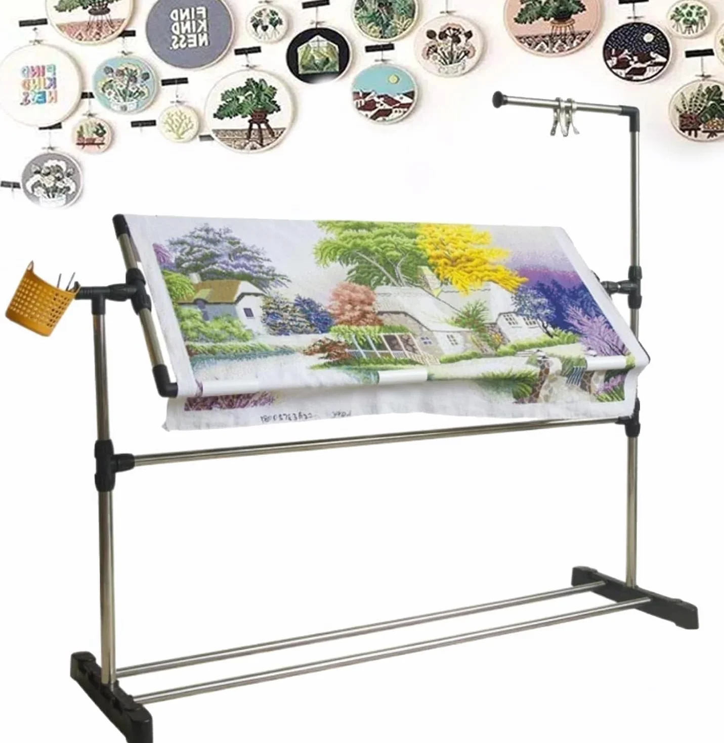 Soporte de Bordado Giratorio de 360° Ajustable con Soporte para Bastidor Grande: Soporte de Punto de Cruz de Altura Regulable, Adecuado para Manualidades de Costura (55 cm).