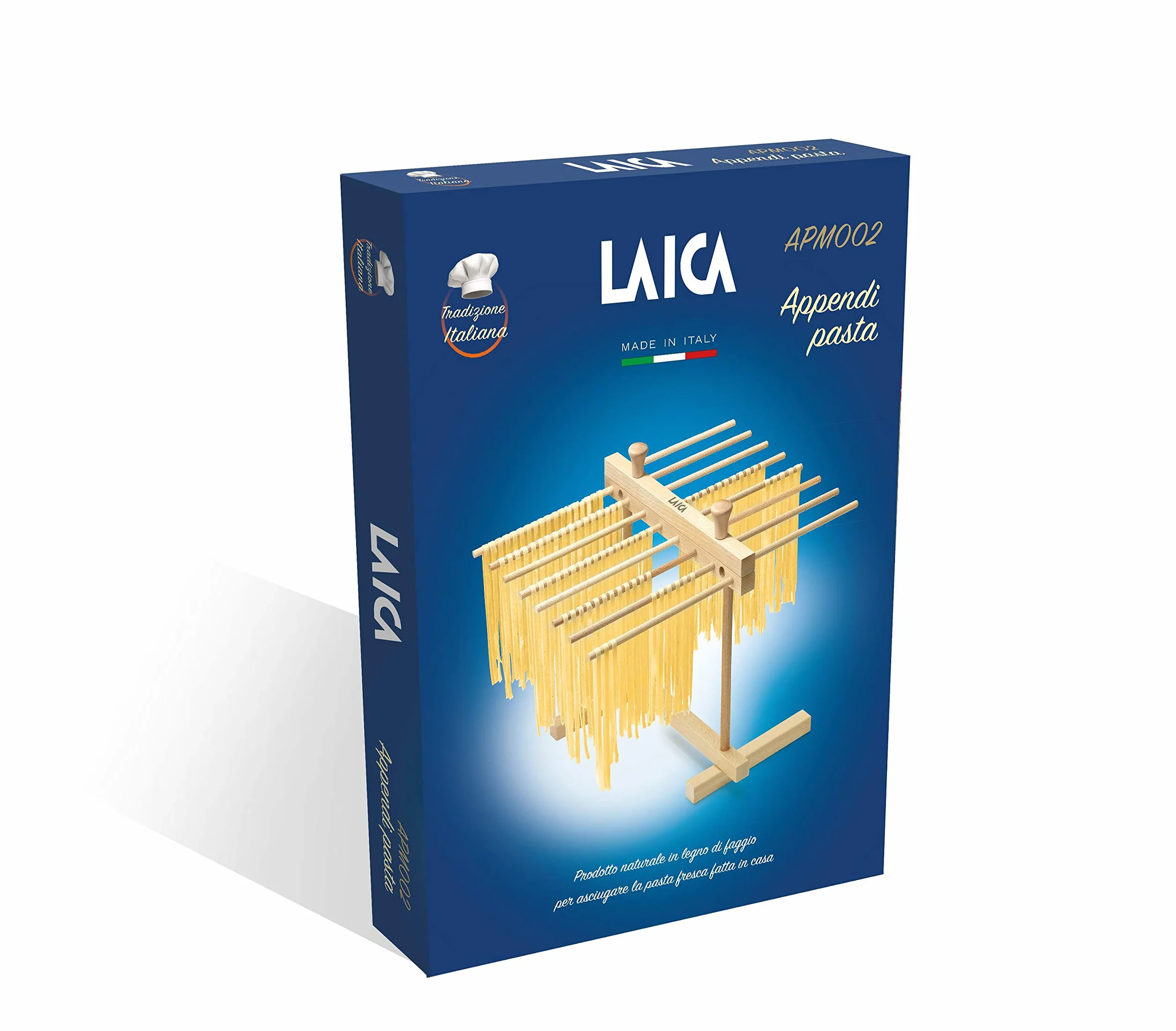 Laica APM002 Secador de Pasta en Madera de Haya con 16 Brazos de 21 cm, facil de montar y plegar, natural, 31 x 44.5 x 35.5 cm