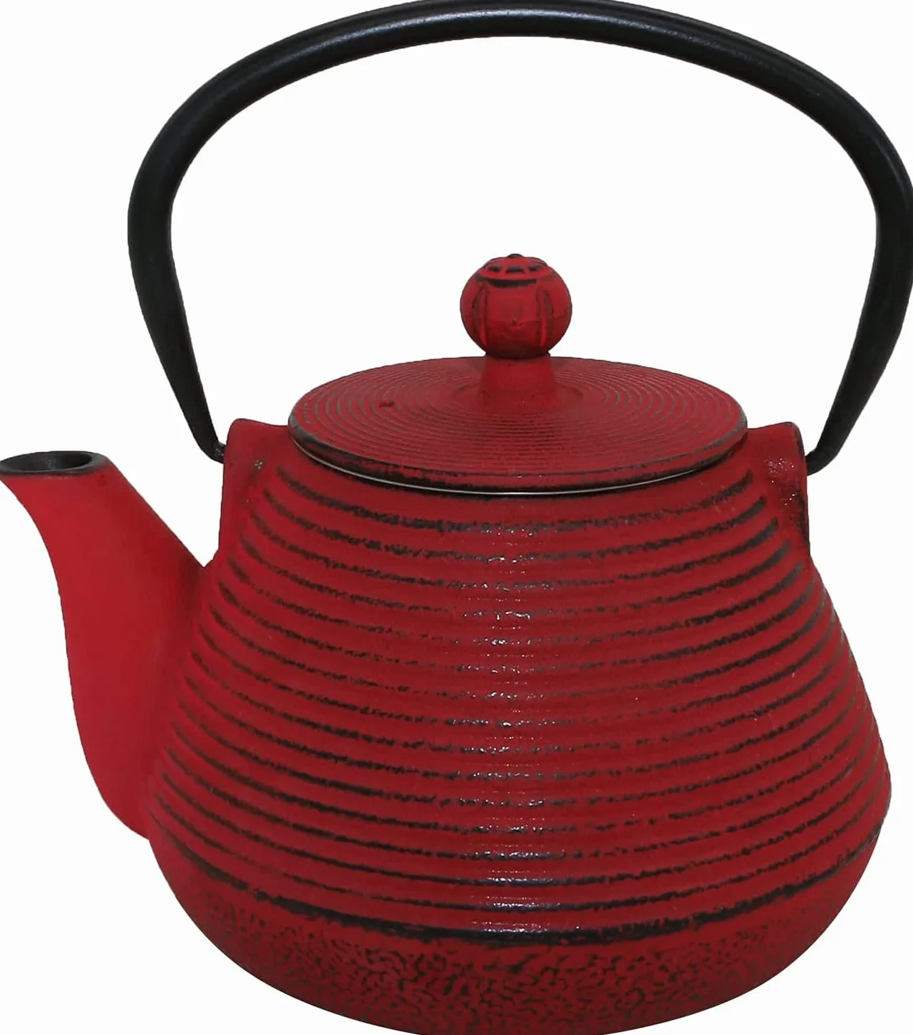 Tetera de hierro fundido, tetera, con infusor de acero inoxidable, apta para estufa, tetera con diseño de círculo rojo con revestimiento esmaltado en el interior, interior para 32 onzas (950 ml) (ROJO