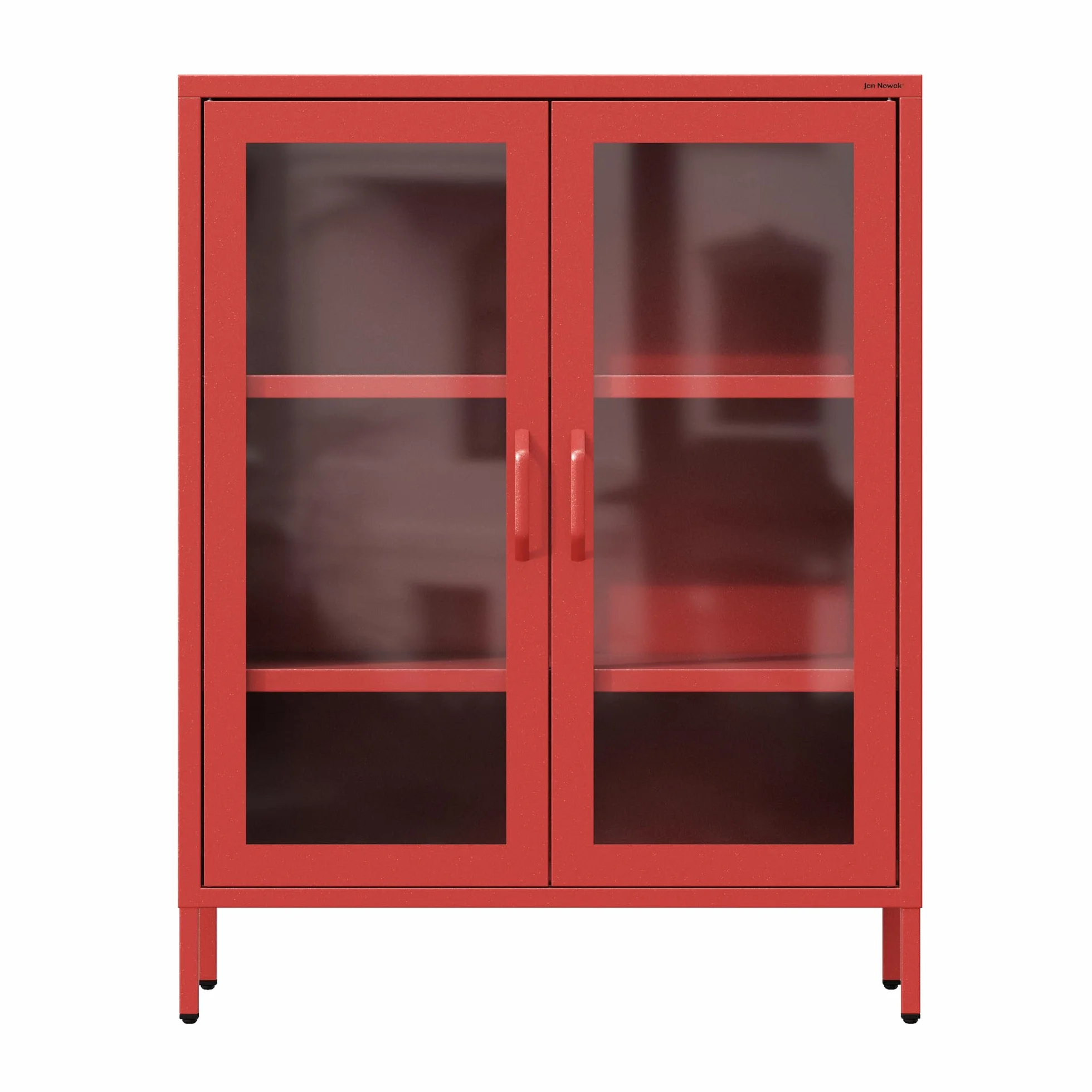 Jan Nowak Aparador Metal 2 Puerta para Salon | 80 x 101,5 x 40 cm | Cierre Magnético, 2 Estantes Ajustables, Superficie Brillante | Muebles de Salon, Aparadores para Salon