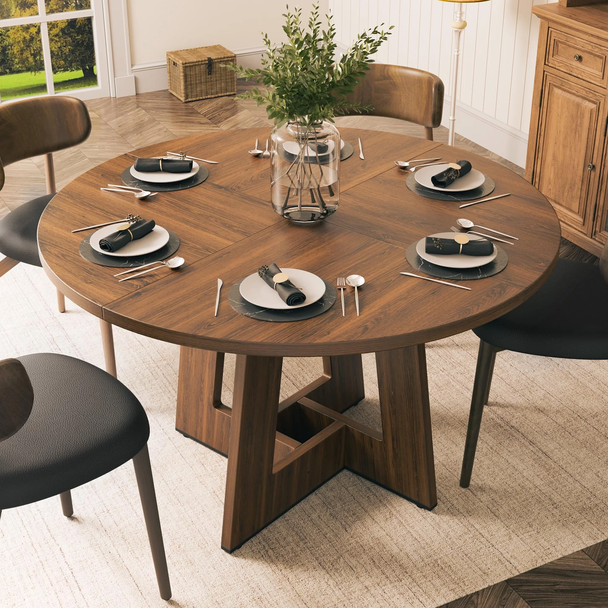 YOUDENOVA Mesa Comedor, 120 x 120 x 75 cm, Mesa Redonda Comedor, 100 kg de Carga, Mesa de Comedor aptas para la Sala de Estar y el Comedor, Marrón Vintage
