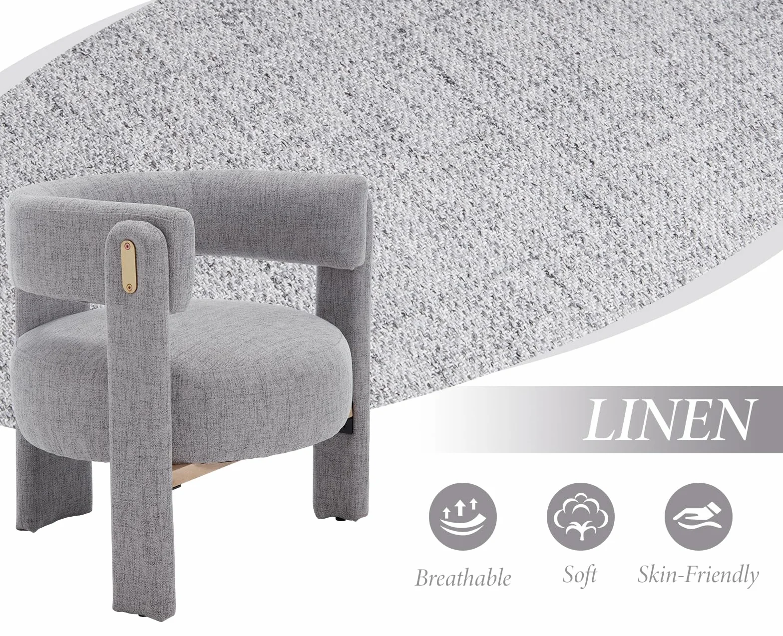 chairus Butaca Salón de Lino Sillón Dormitorio de Vestidor con Patas de Madera, Silla Lectura Habitación Moderna con Reposabrazos para Hogar/Sala de Estar, Gris