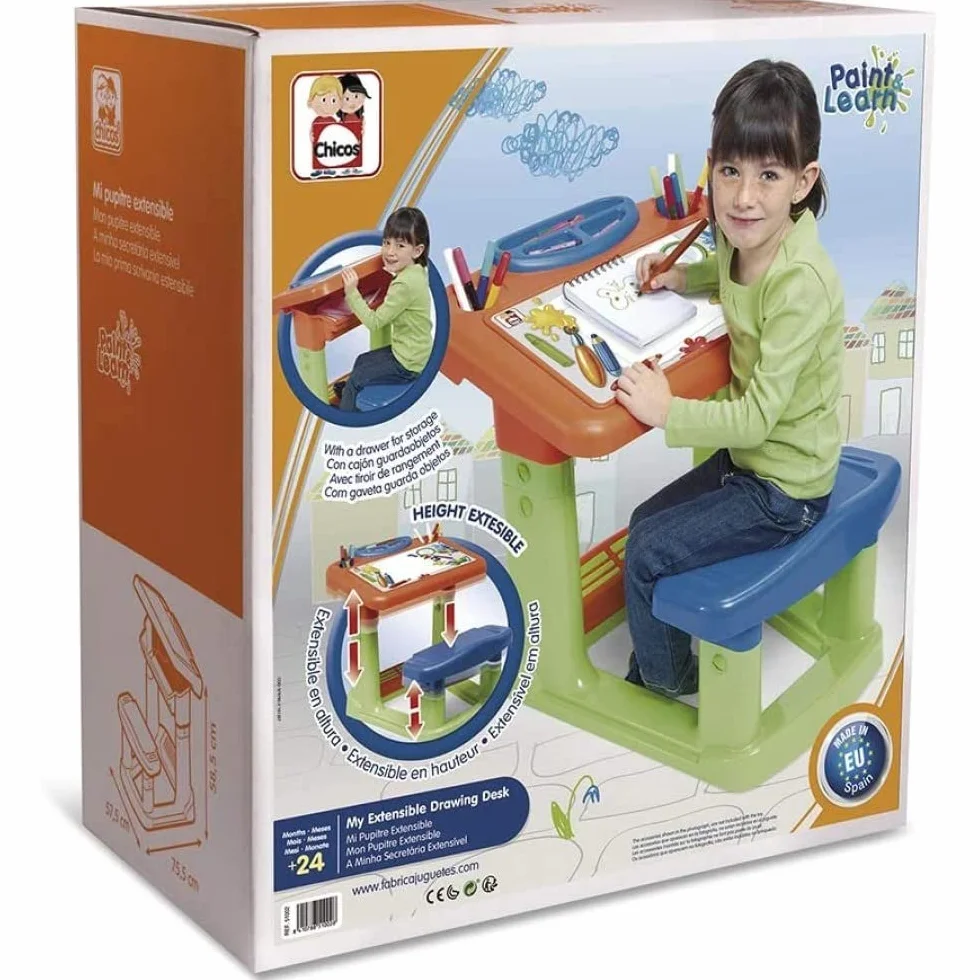 Chicos Pupitre Extensible Infantil con Cajón Guardaobjetos, Material Resistente y Duradero, a Partir de 24 Meses