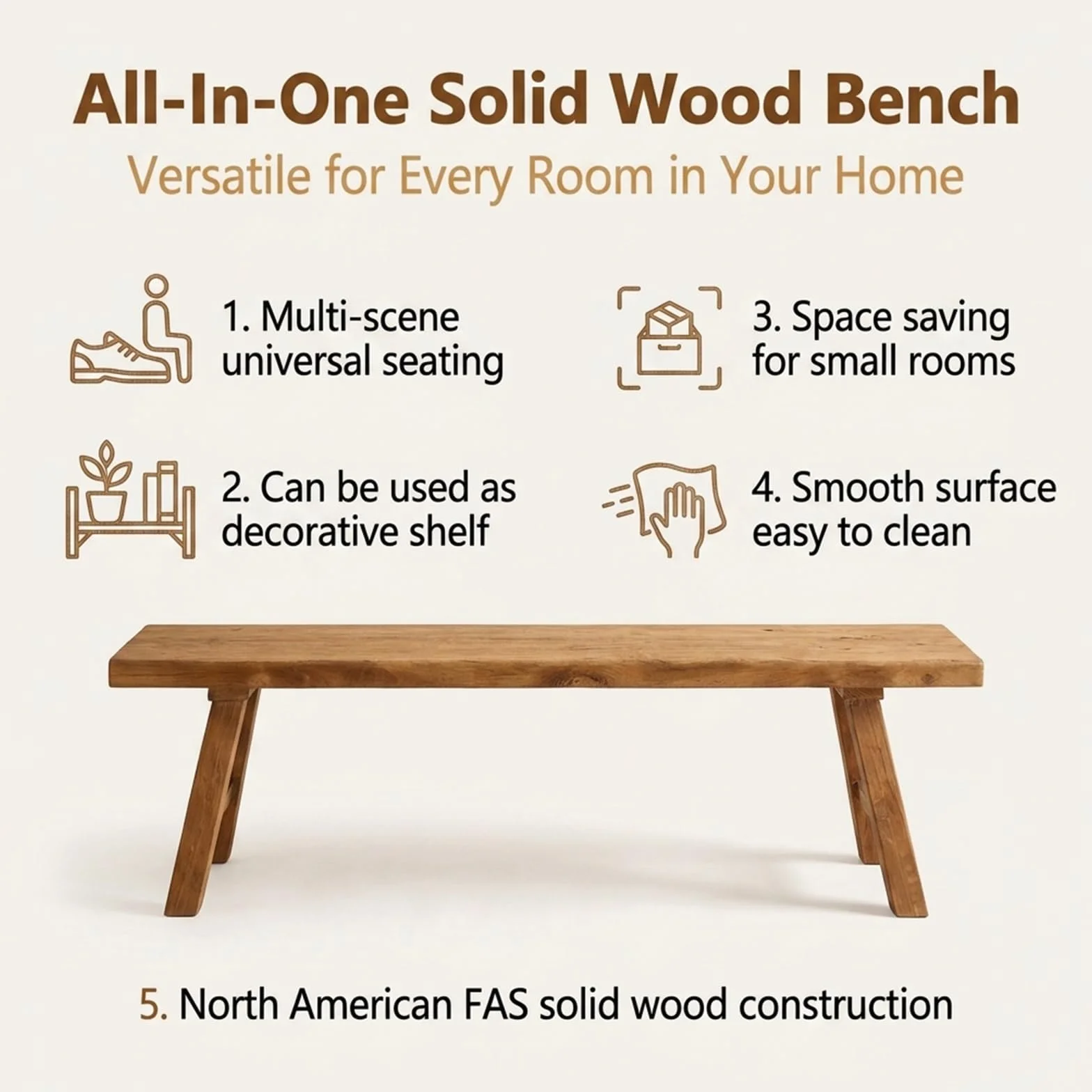 Banco de entrada de cocina de madera natural asiática, Banco de comedor de madera para entrada de estilo rústico, fácil de montar para dormitorio, mesa de comedor, sala de estar, pasillo(120*25*45cm)