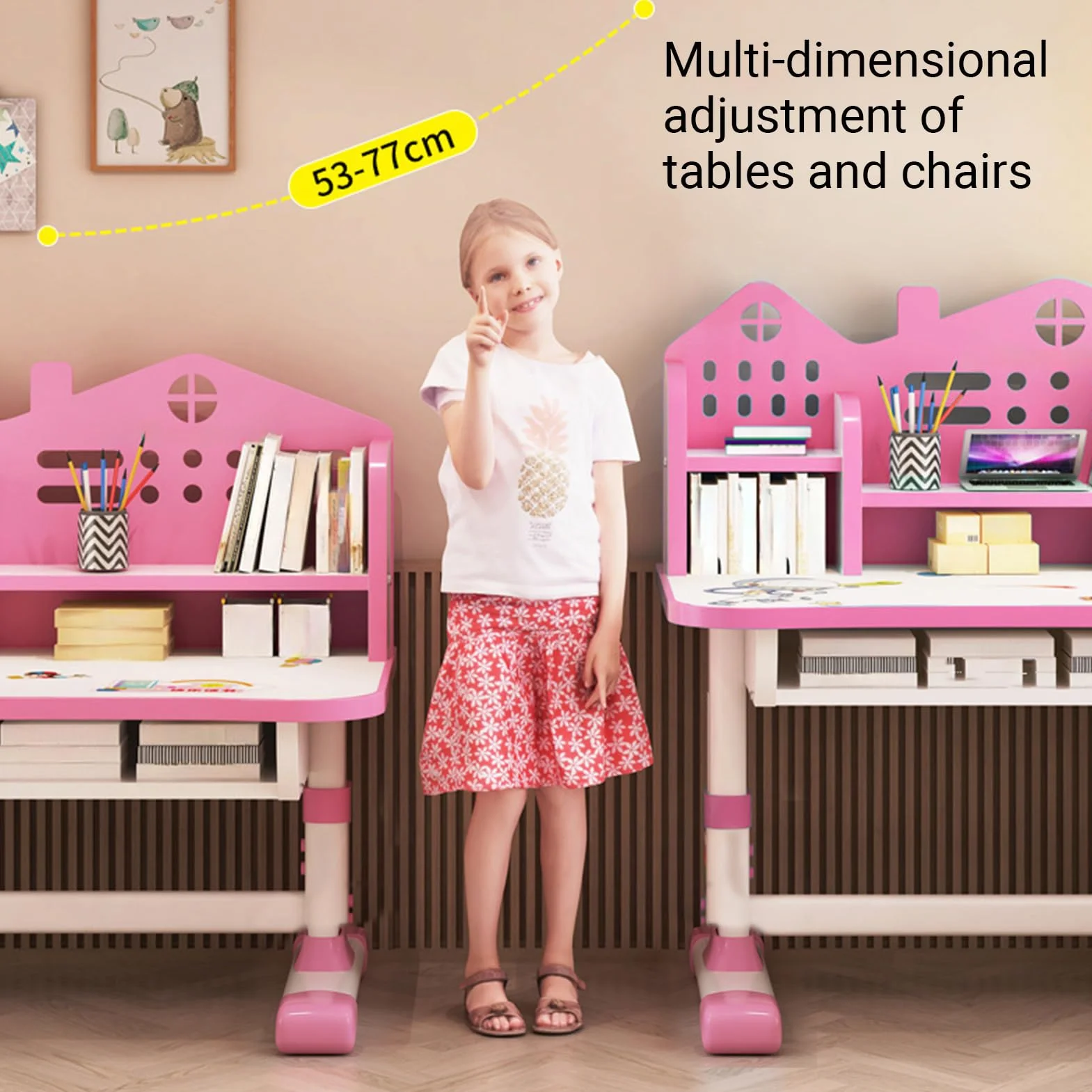 Escritorio de estudio con silla para niños de 3 a 12 años, altura ajustable, juego funcional de escritorio y silla, tablero de densidad, distancia dorada, separación científica, mesas de