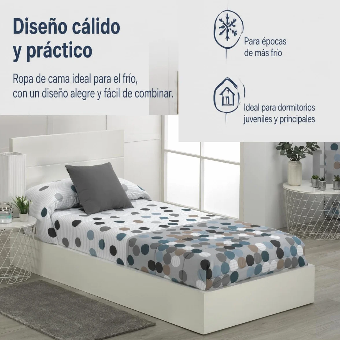 Lanovenanube Edredón Ajustable Vilma Gris Cama 120, 100% Microfibra 250g | Tacto melocotón, ajuste al colchón y uso para épocas de frío. Largo 190/200 cm. Fabricado en España. No incluye cojines