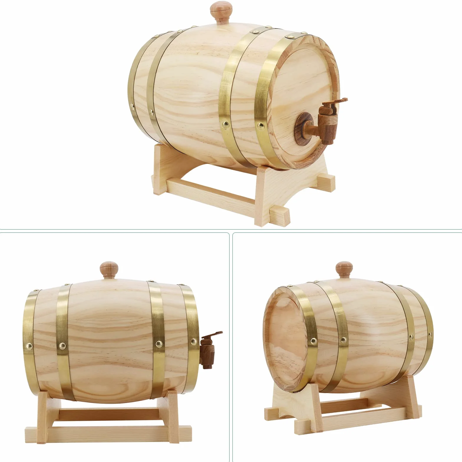 Barril de roble de 3 litros, barriles para hacer vino, barril de vino vintage, dispensador de barril de vino de madera con soporte para grifo para cerveza, whisky, ron puerto