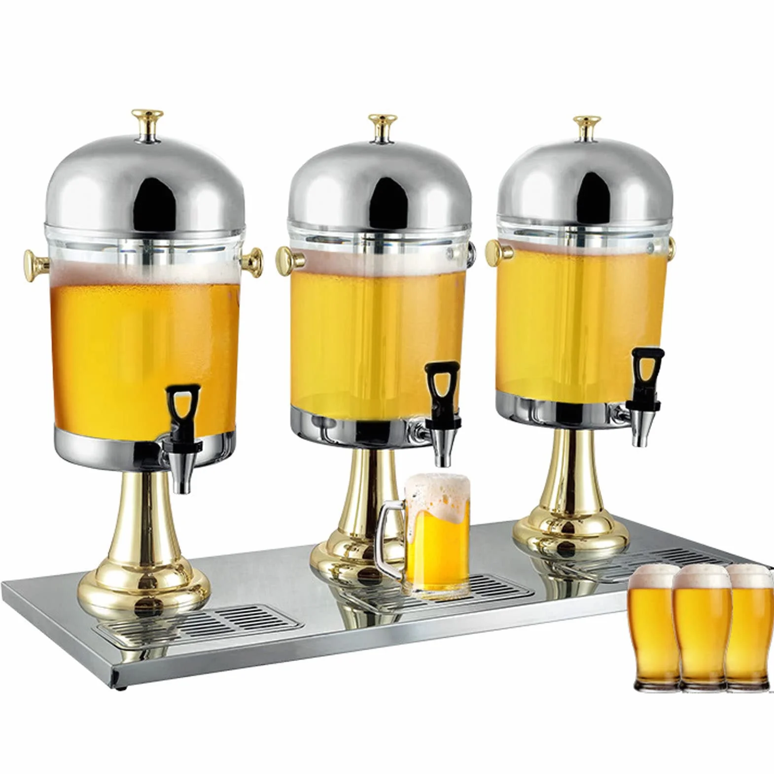 Dispensadores de Bebidas para Fiestas Desayuno Buffet Bares Hoteles, 24 litros Acero Inoxidable Bebidas Dispensador de Té Dispensador de Agua con Contenedor de Hielo,Plata (Oro)