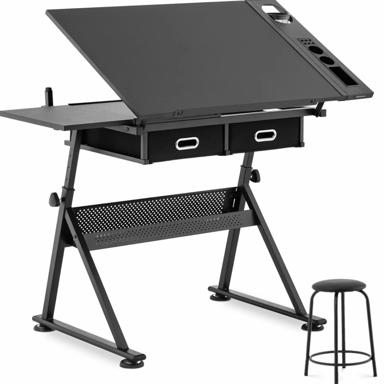 Fromm & Starck Mesa De Dibujo Técnico para Escuela Oficina Star_Desk_08 (Tablero: 115 x 60 cm, Inclinación: 0-70°, Altura Regulable, con Taburete)