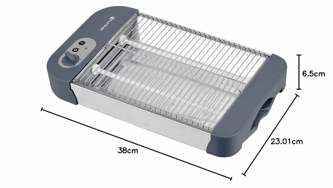 Grunkel Tostadora de pan plana 4 rebanadas 600W 6 niveles temporizador señal acústica bandeja recogemigas extraíble