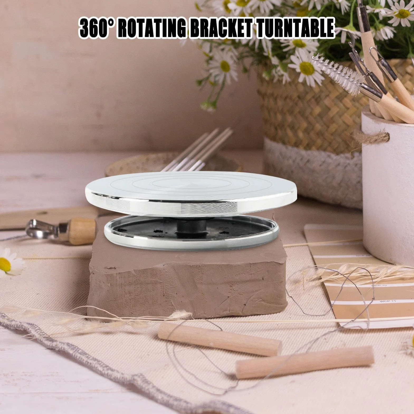 Rueda de cerámica, tocadiscos de arcilla, soporte para esculpir, base de acero resistente, rotación suave de 360° para estudio, taller, aula y uso doméstico, 4.33 x 4.33 x 1.57 pulgadas