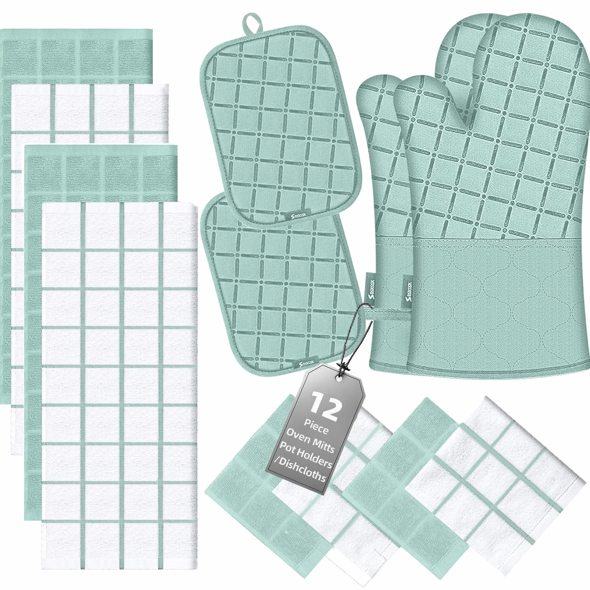 Juego de manoplas de horno para ollas, toallas de cocina y paños de cocina, guantes de cocina, paños de cocina, resistentes al calor a 500 grados, con superficie de silicona antideslizante para