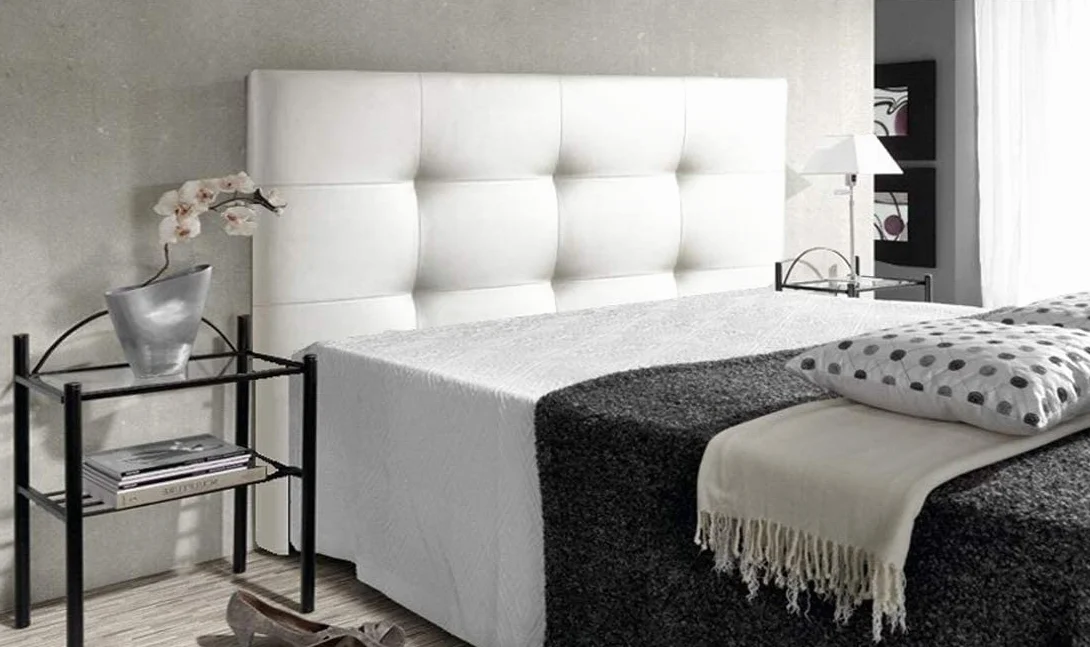 ONEK-DECCO Cabecero de Cama Mod. Tennessee Largo, en Polipiel, Acolchado de Espuma,Cabezal Cama niño, Juvenil y Matrimonio. Altura 125 cm.(apoyado en el Suelo con Antideslizantes) (150x125, Blanco)