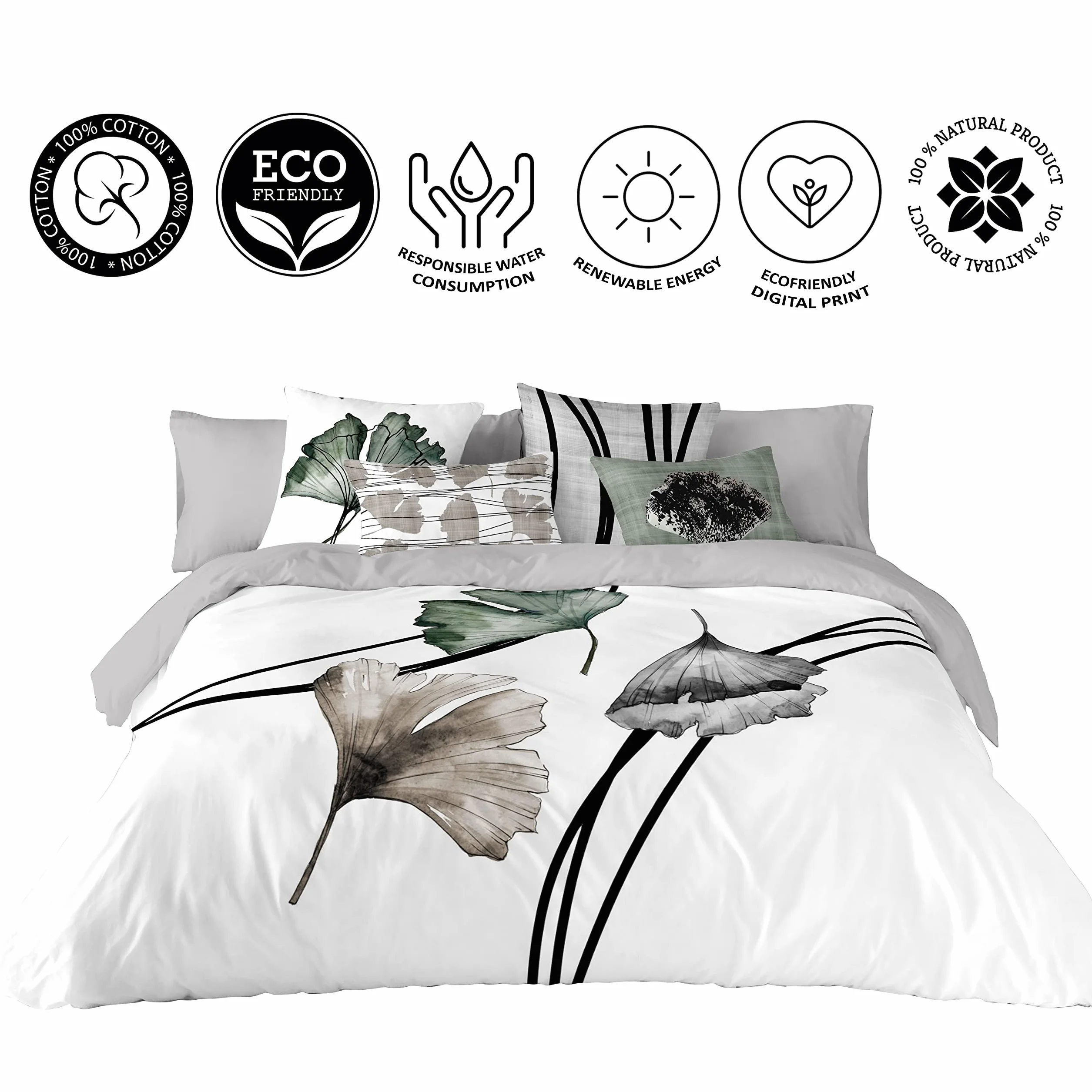 NATURALS Funda Nórdica Cama 180 DACA, Funda de 100% Algodón Suave para Edredrón 260x220 cm con 2 Fundas para Almohada 45x110 cm (3 Piezas)
