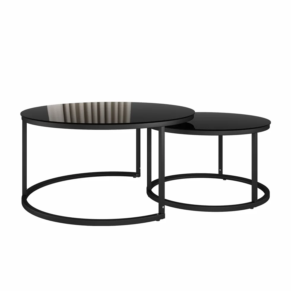 Vicco Conjunto de Mesa de Centro Montreal, Negro Brillo Intenso, 77 x 77 cm 2 Partes, Plegable para Ahorrar Espacio y combinable de Forma versátil