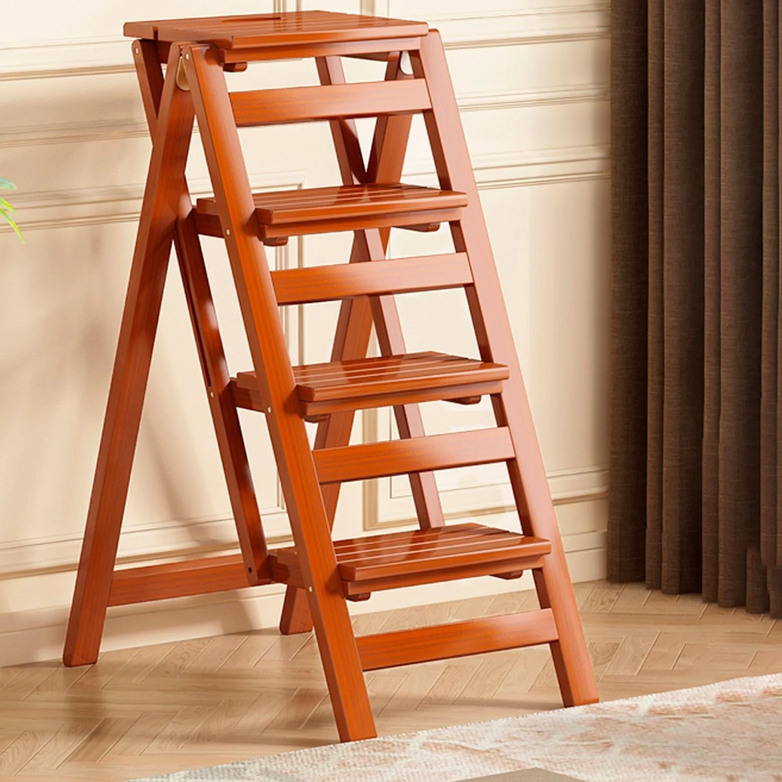 Taburete plegable de madera, escalera antideslizante portátil para cocina, cafetería, armario, cama, taburete versátil de 3/4 escalones para un alcance seguro y soluciones de almacenamiento