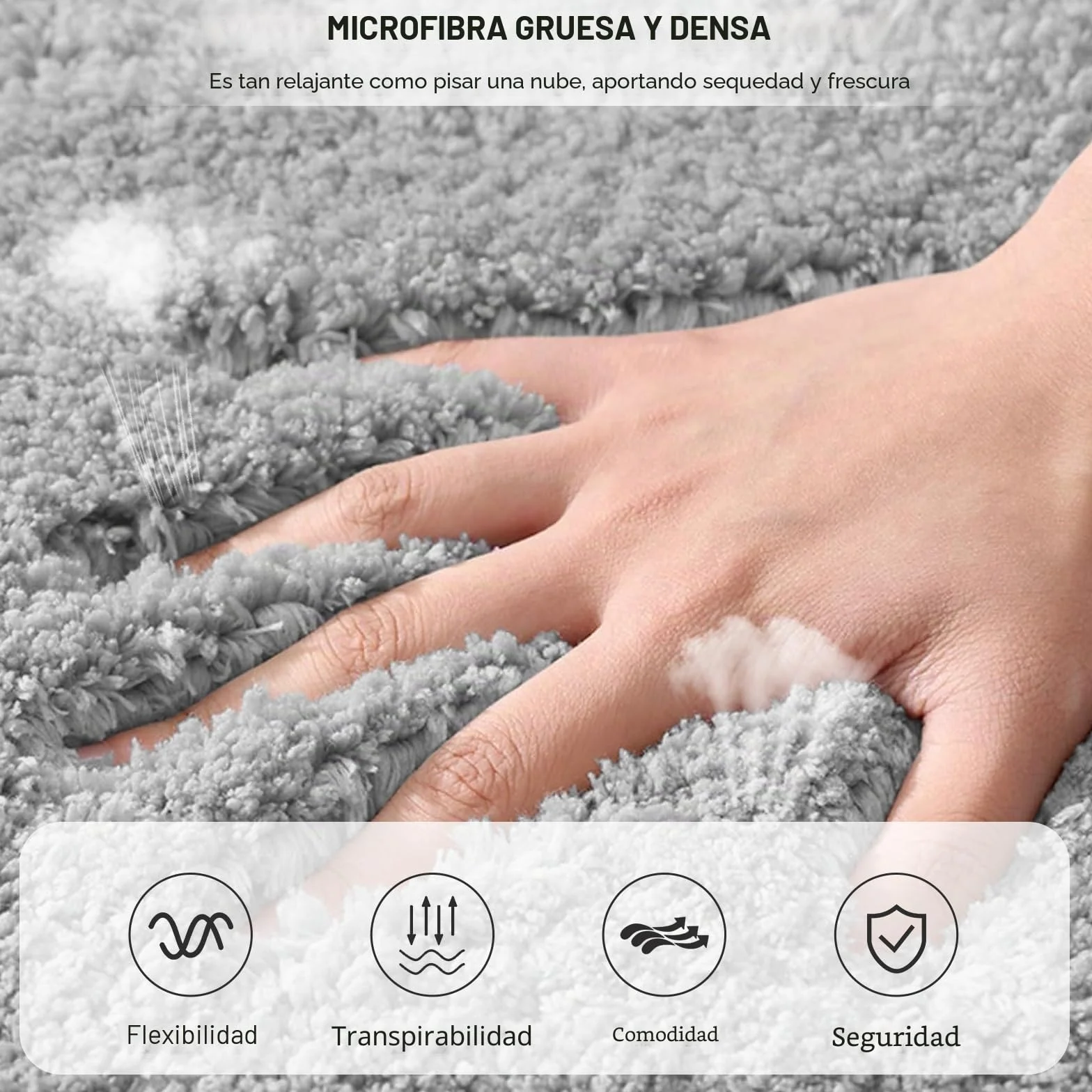 Alfombra de Baño Antideslizante 40x60 cm Microfibra Gris Oscuro