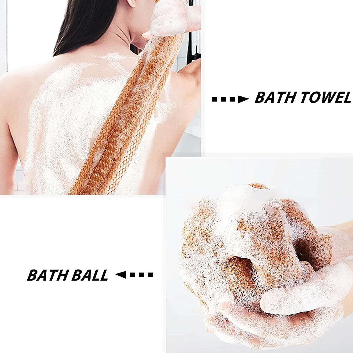Toalla Exfoliante de Baño para Hombres y Mujeres, Exfoliador de Espalda 80cm