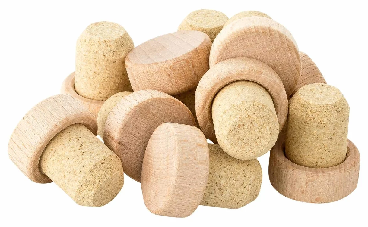 Lote de 100 tapones de corcho con mango de madera, 19,5 mm, prensado, aglomerado, para ginebras, aceites y jugos | de Portugal, tamaño del mango 29 x 12 mm