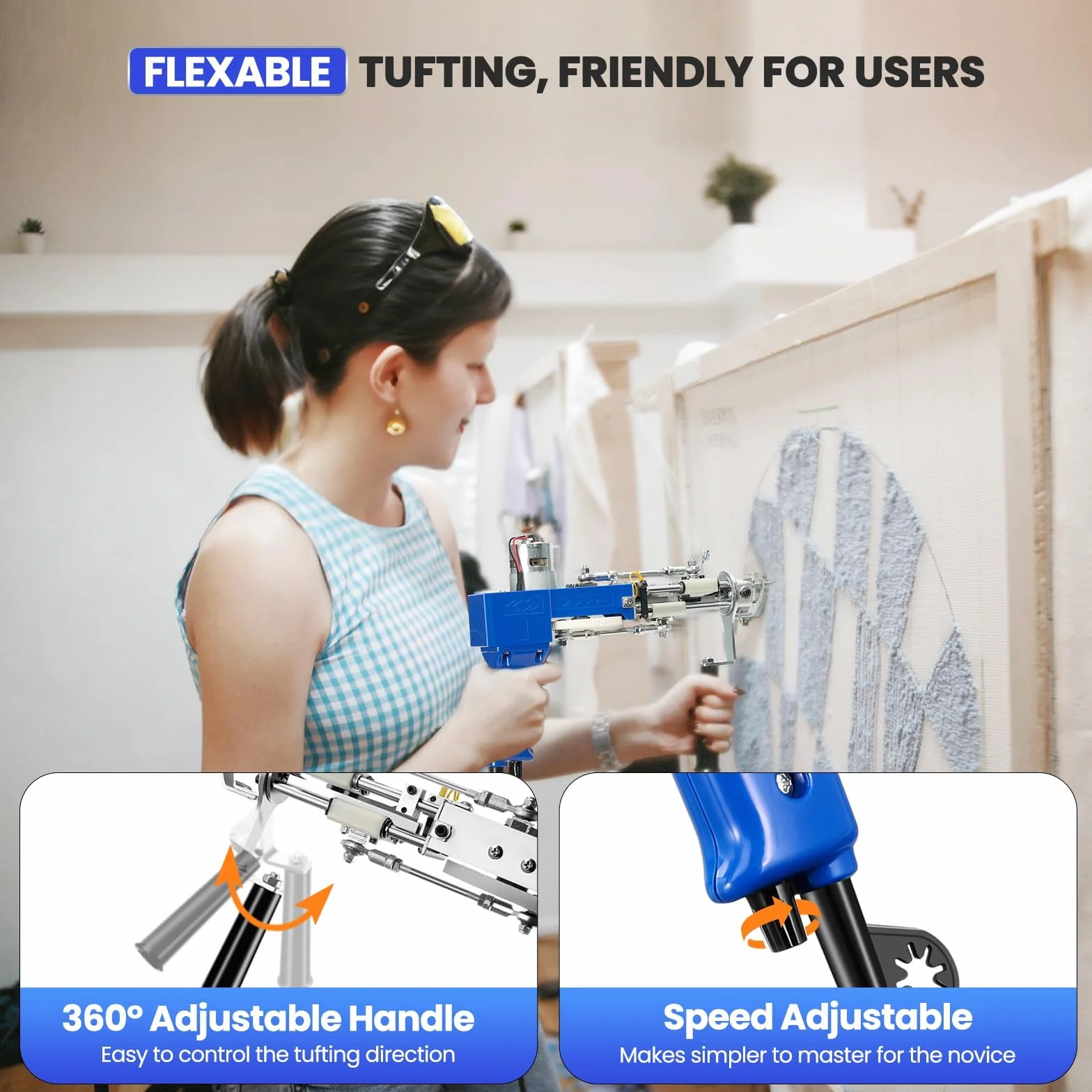 Riiai 2024 New Tufting Gun Starter Kit with Tufting Frame, Tufting Gun Cut Pile & Loop Pile, 29.5”x 29.5”, 200W Carpet Trimmer-Rug Tufting Gun Making Kit for Rug Tufting