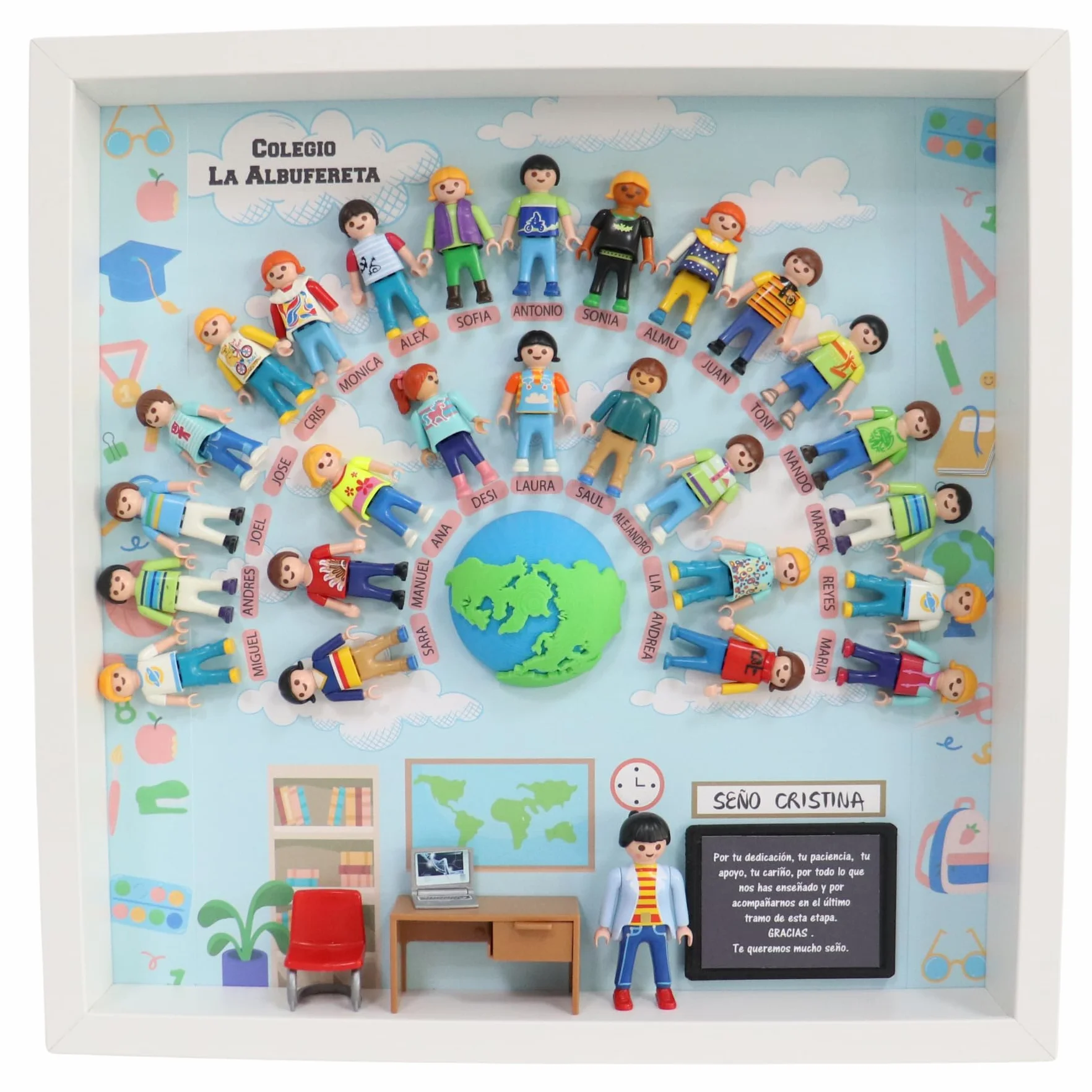 CUADRO PLAYMOBIL Modelo MEJOR PROFE DEL MUNDO. Regalos para PROFESORES. Ideal para regalar en FIN DE CURSO. Regalos personalizados y originales para profes. Regalos TPMAS.