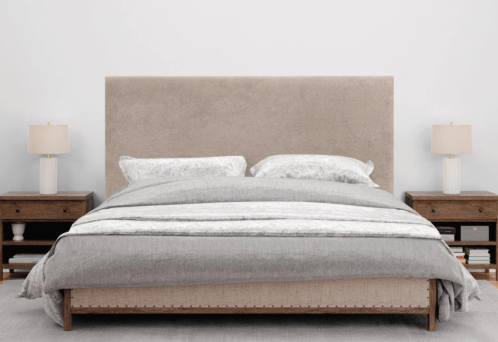 DHOME Cabecero Tapizado Liso de Tela Aqualine con Patas Altura 70CM Grosor 4cm y 8cm para Pared Acústicos Cabeceros Cabezal Absorbentes Cama Dormitorio (Tela Beige, 150cm, Grosor 8cm)
