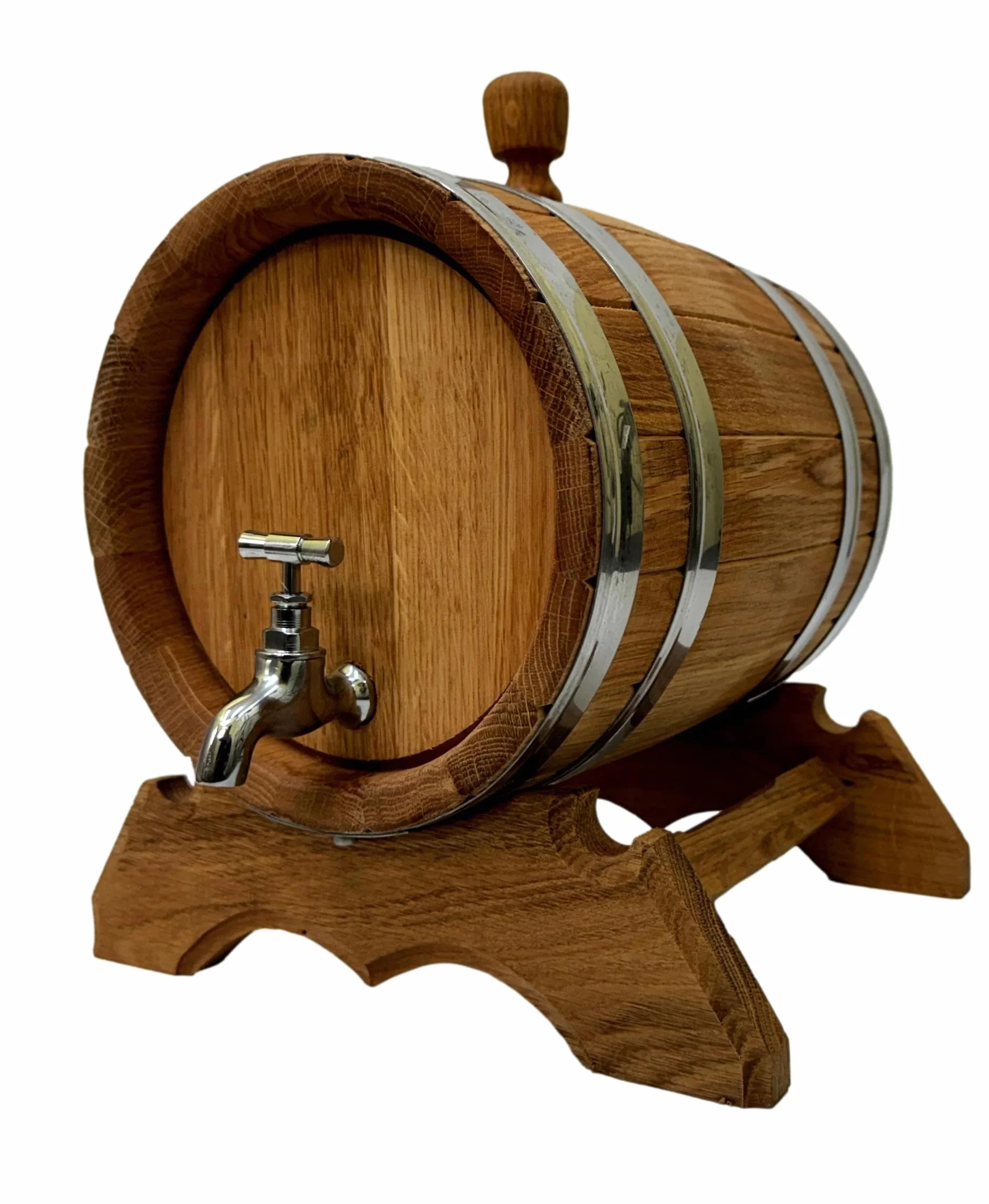 Wooden World - Barril de madera de roble con grifo sobre soporte - Barril para vino, whisky, brandy - 6 litros