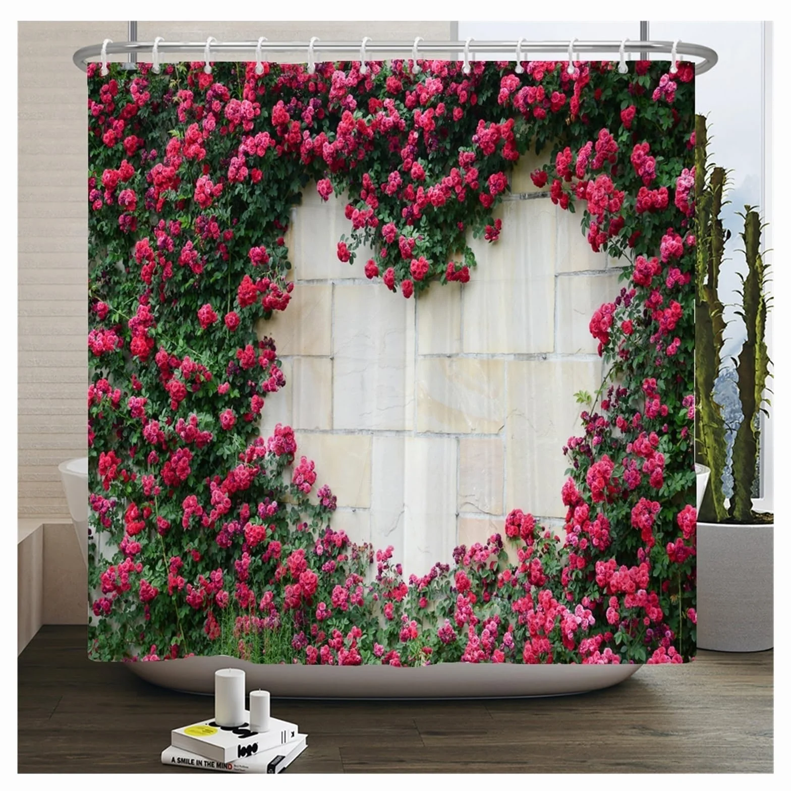 Cortina De Ducha Cortinas de Ducha Impermeables con Paisaje de Flores, Cortinas de baño de Flores de Calle Rural, Tela de poliéster, decoración Lavable, Cortinas de baño(JK7450,W300xH180cm)