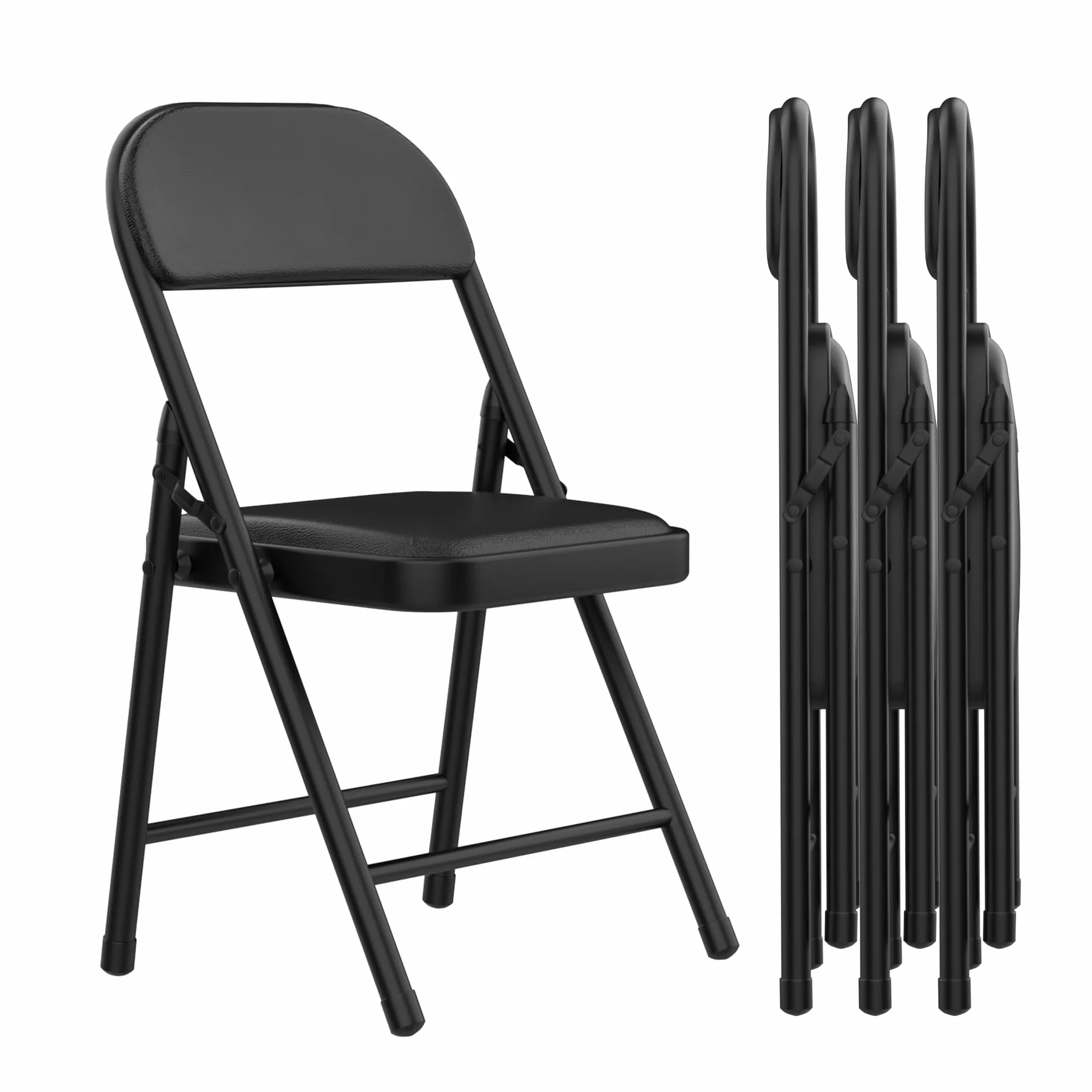 Pack 4 Sillas Plegables Comedor, Silla Plegable Acolchada, Silla Plegable Salon, Sillas de Comedor de PU, Asiento Auxiliar para el Hogar, Ideal para Cocina, Salón, Dormitorio (Negro)