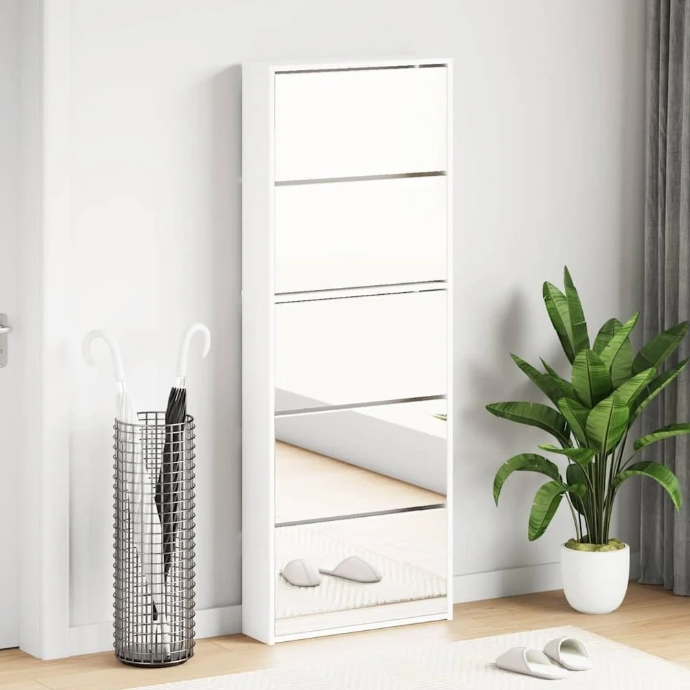 vidaXL Mueble Zapatero 5 Cajones con Espejo Organizador Mobiliario Salón Dormitorio Sala de Estar Almacenamiento 63x17x169,5cm Blanco