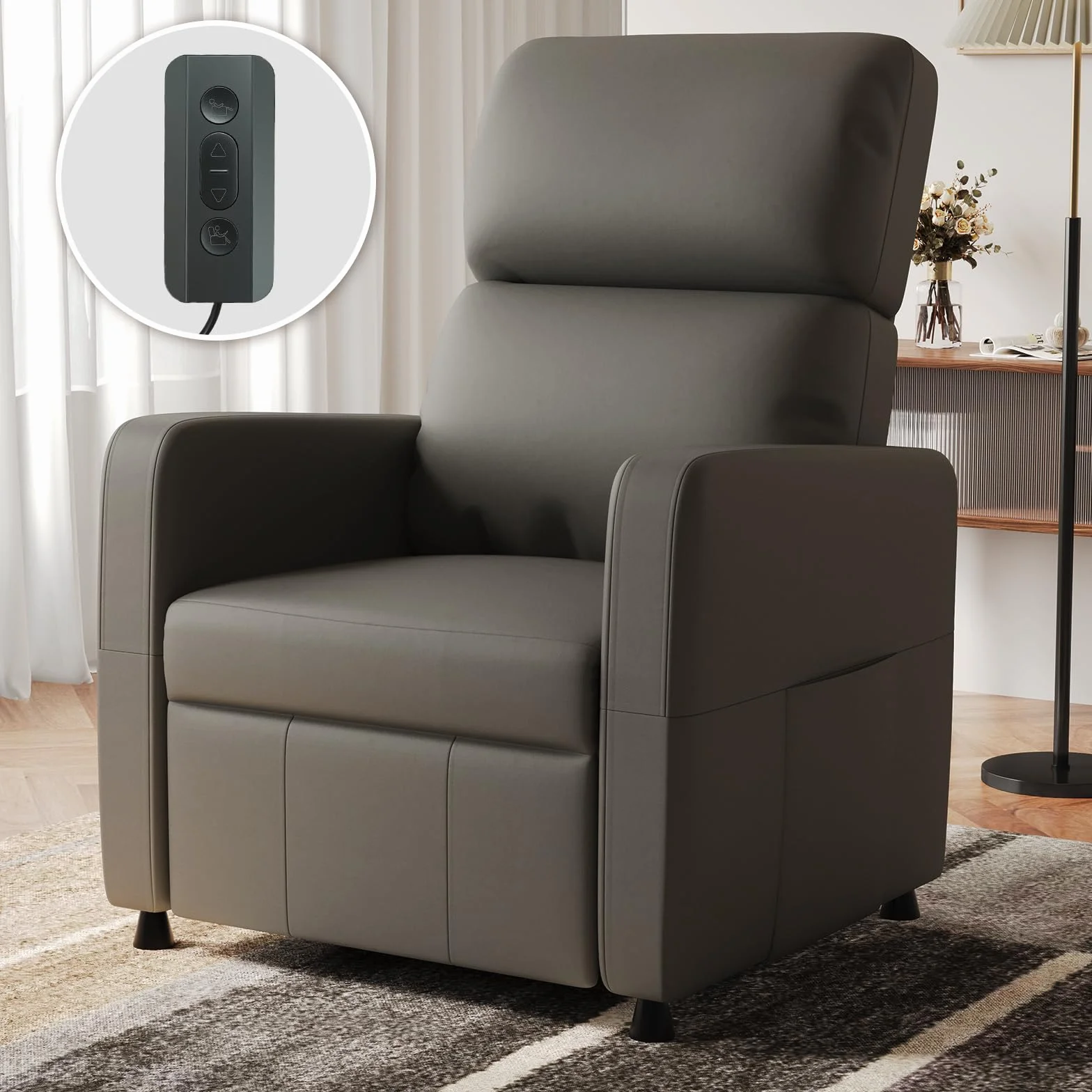 Devoko Sillón Relax Reclinable Eléctrica, Ergonómica Reclinable 90°-165° en Piel PU, Silla Reclinable con Respaldo y Reposapiés Ajustable, para Ancianos/Salón/Oficina, con Bolsillos Laterales, Negro