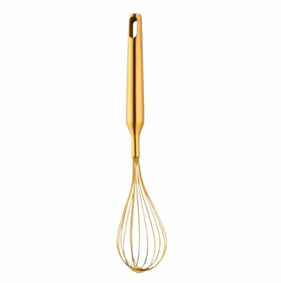 Batidor Huevos Batidor De Huevos Manual Acero Inoxidable con Gancho For Harina, Pastel, Crema Huevo, Herramienta For Hornear Utensilios Cocina(Gold)