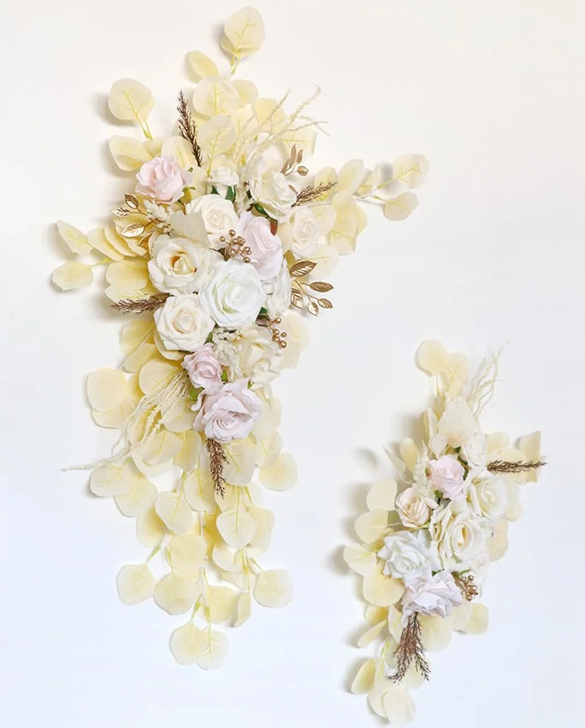 Kit de flores artificiales de arco de boda, paquete de 2, guirnalda de flores artificiales de boda, letreros de bienvenida, decoraciones florales para ceremonia de boda, recepción,