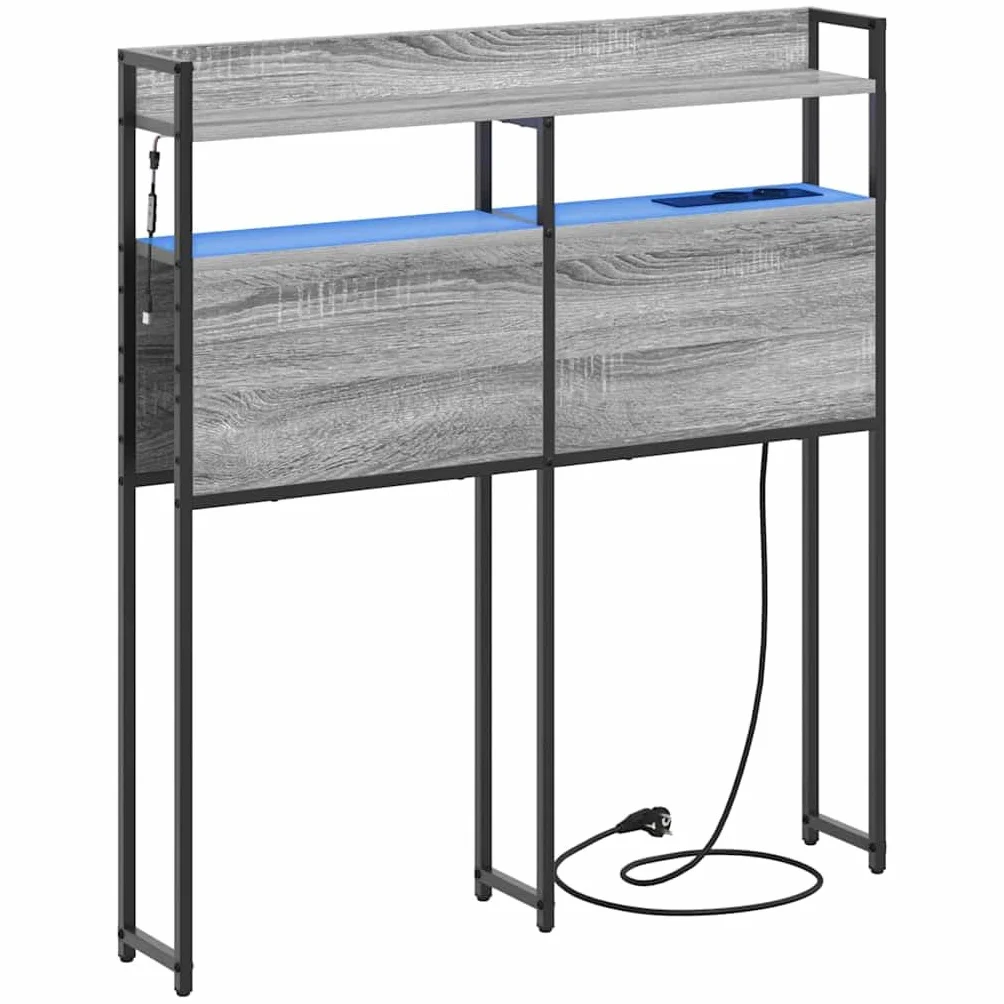 Espacio de almacenamiento cabecero cama gris Sonoma 100 cm de ancho de madera con LED y enchufe múltiple diseño moderno para jóvenes y adultos dormitorio