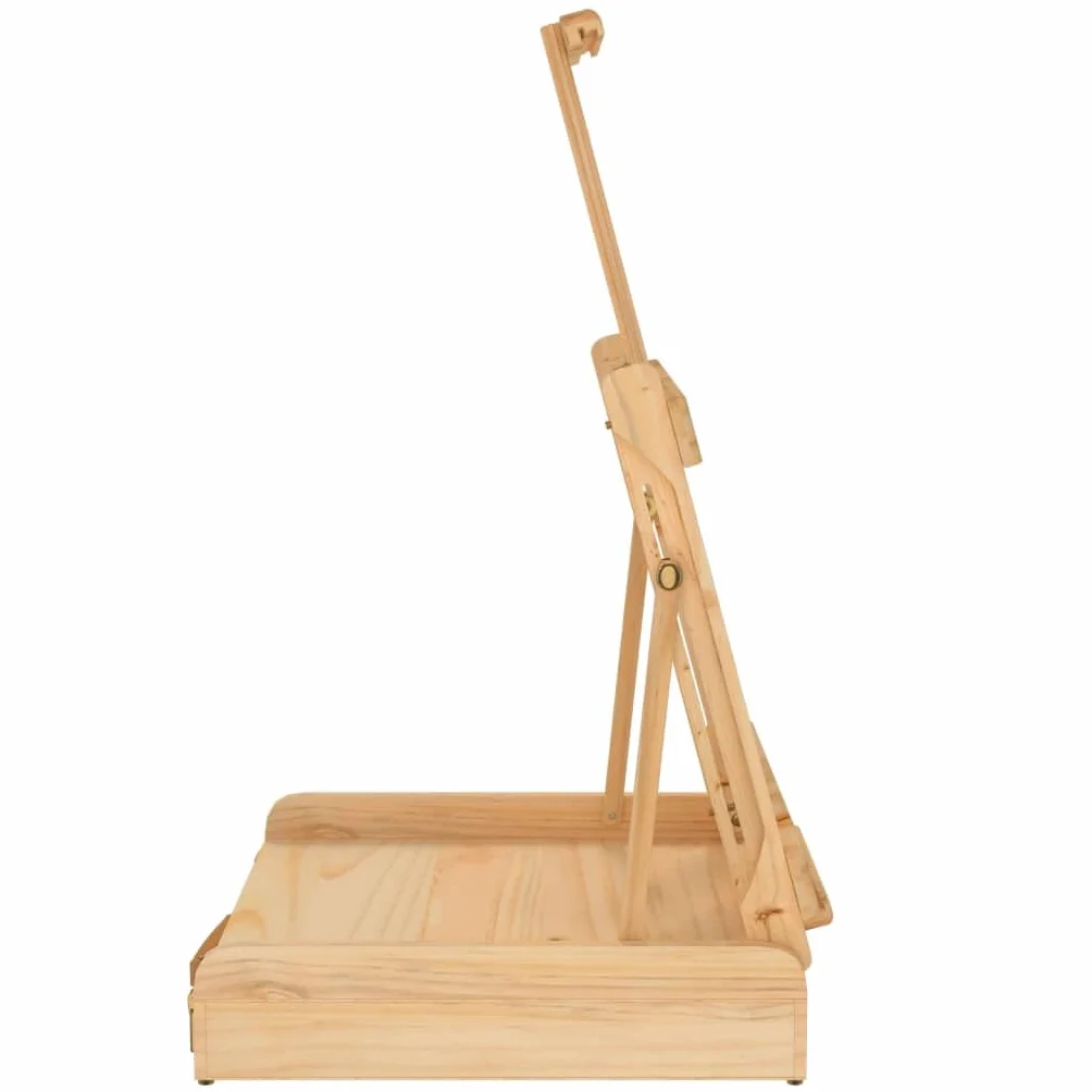 Caballete de mesa con cajón de madera maciza de pino 41,5 x 37 x 12 cm, altura regulable y plegable para lienzo de hasta 87,5 cm, móvil para atelier, taller y clases