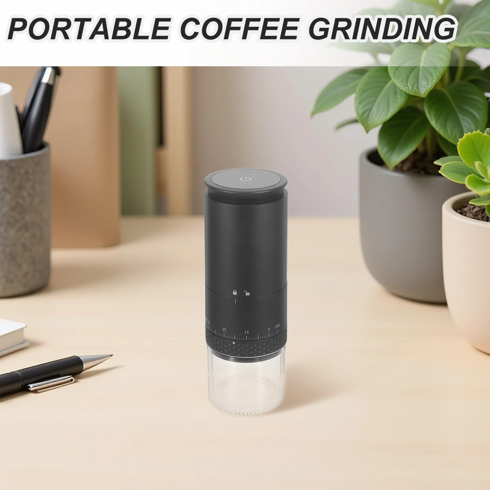 STOBAZA Molinillo de Café con Capacidad de 25g para Granos Eléctrico Portátil y 50g para Café Molido, Silenciosa y Material Abs para Uso Doméstico en Cocina