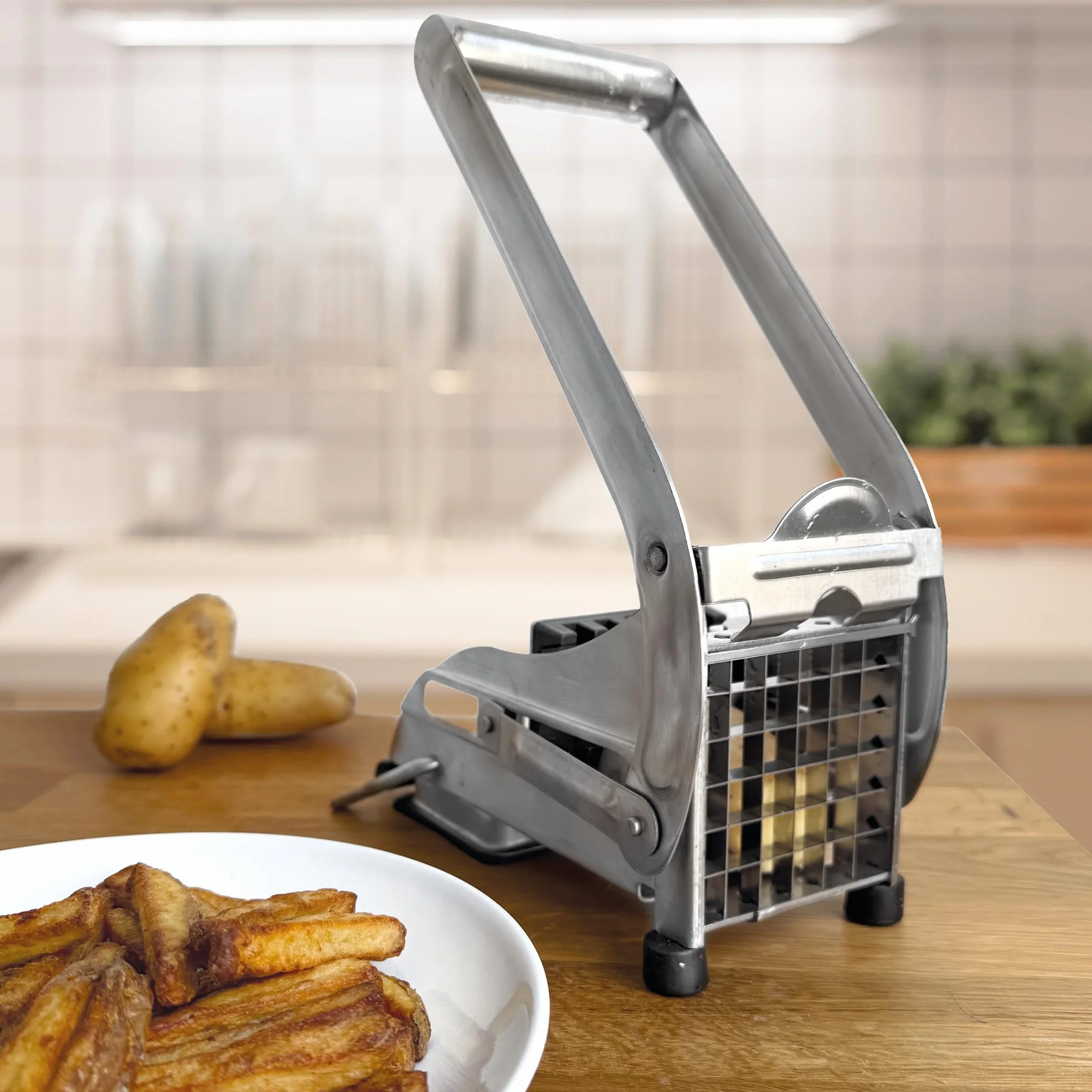Louis Tellier - Cortador de patatas fritas en acero inoxidable sobre ventosa - 2 cuchillas - - 10 mm y 8 mm - Cortador de verduras, accesorios para patatas fritas caseras