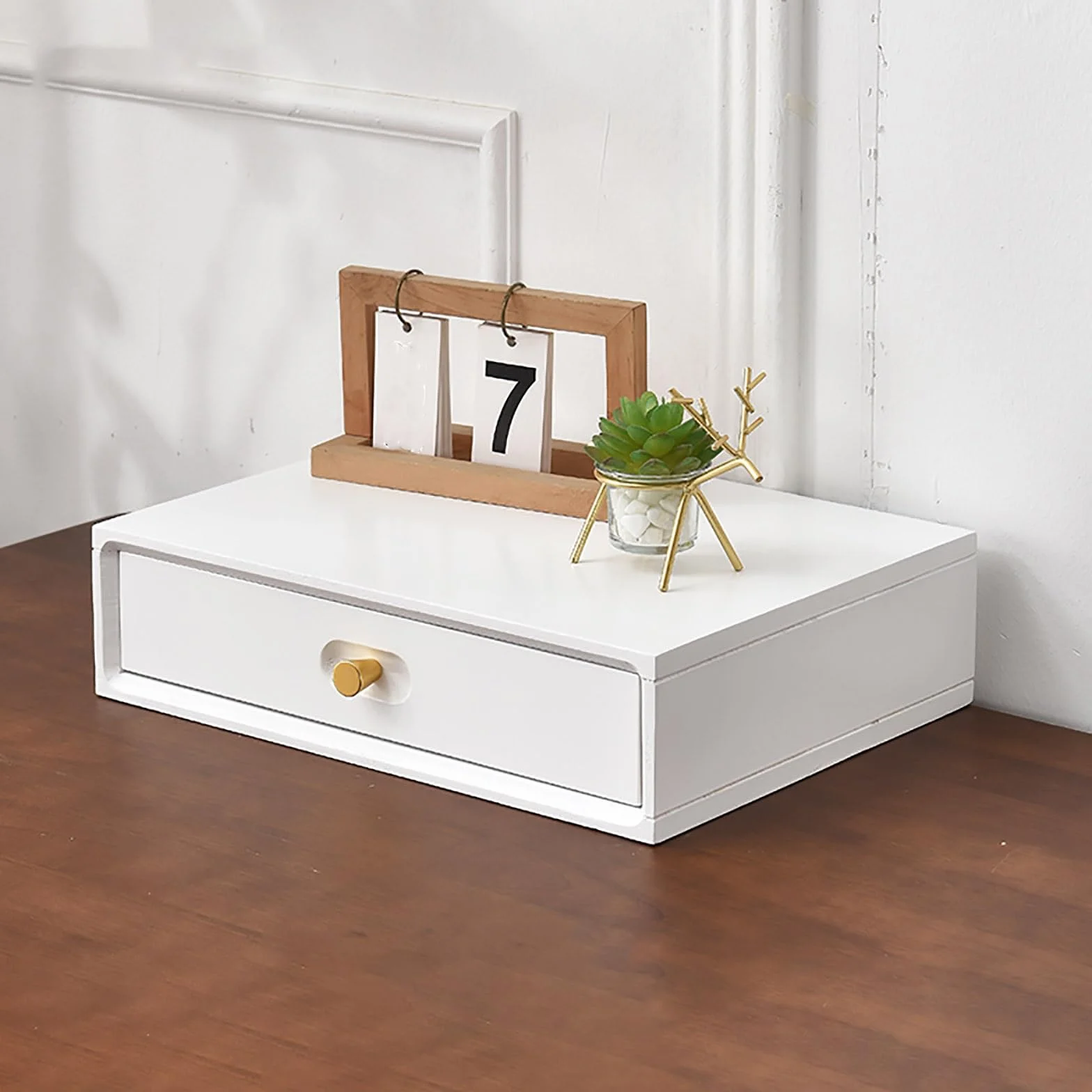Escritorio multicapa de madera maciza, caja de almacenamiento de archivos para oficina y estudio, diseño resistente, alta capacidad de carga, 1 capa, elegante acabado blanco
