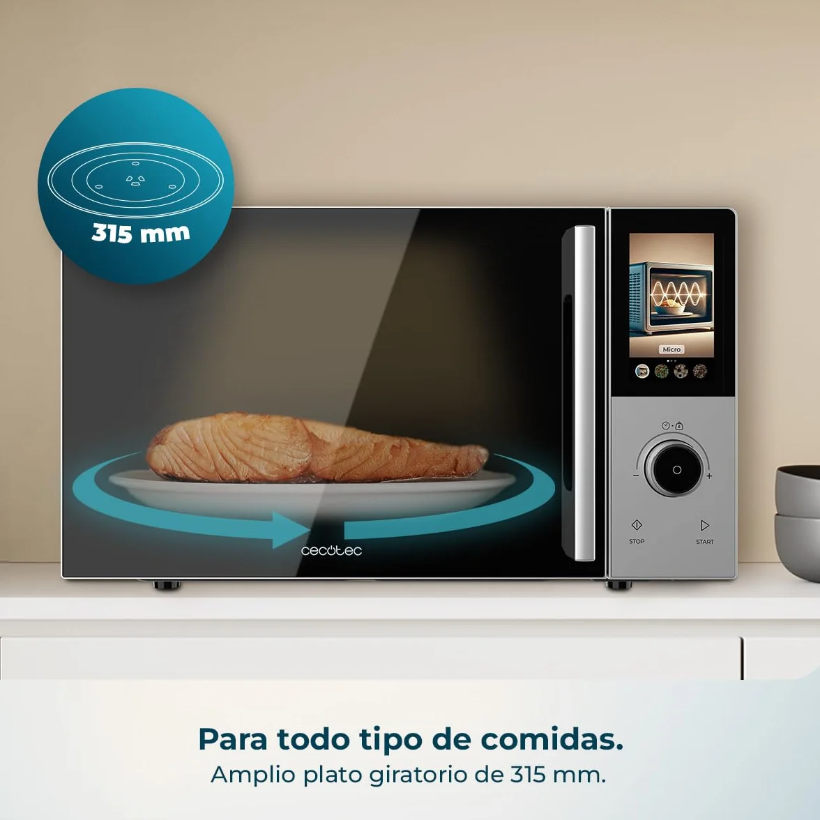Cecotec Microondas Digital Táctil con Grill 25L Convection 2500 Touch 900W Grill 1200W Convección 2200W 8 Programas
