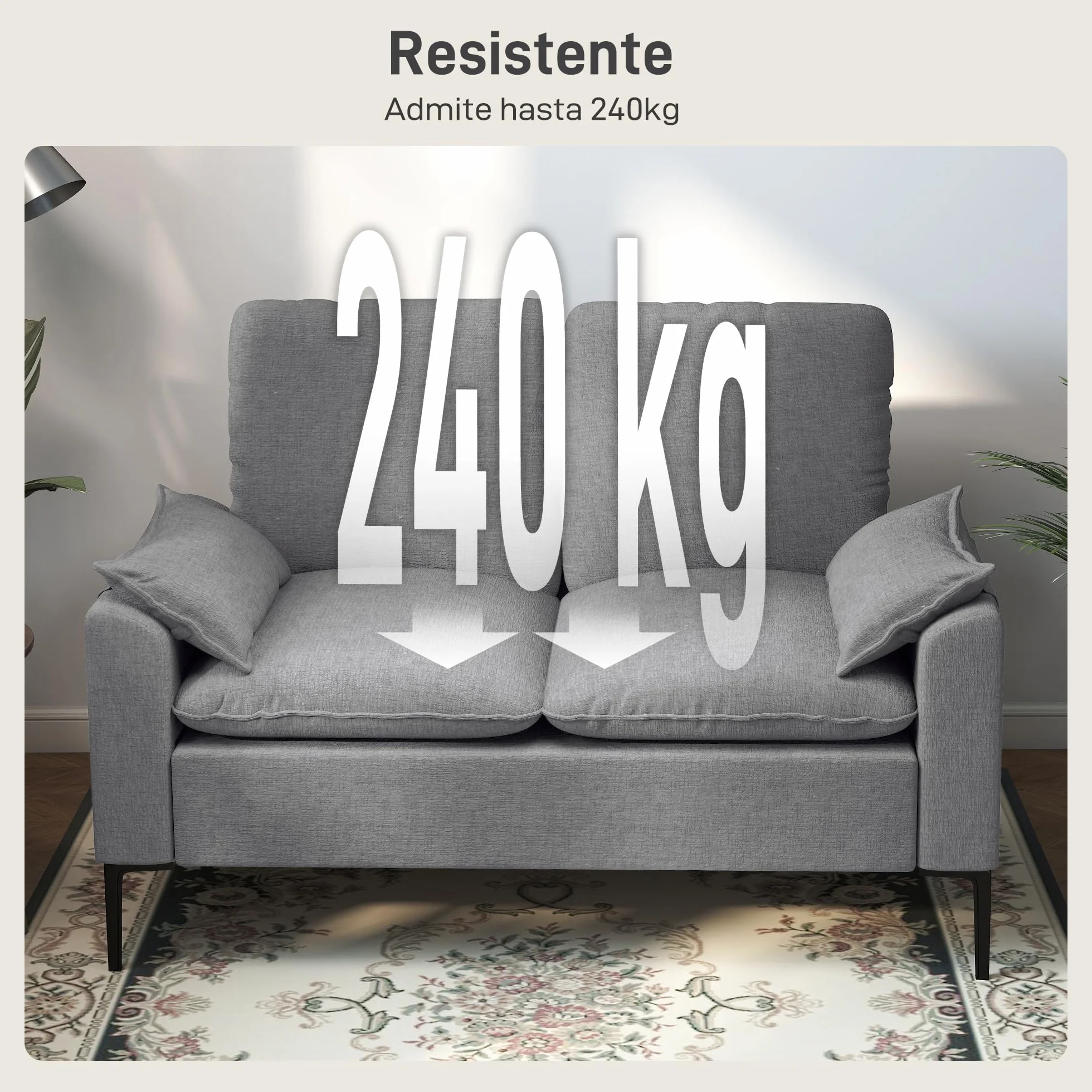 HOMCOM Sofá de 2 Plazas, Tapizado en Terciopelo, Sofá Moderno con Patas de Metal, Reposabrazos Acolchado, para Salón, Dormitorio, Oficina, Sala de Estar, 130x77x84 cm, Gris